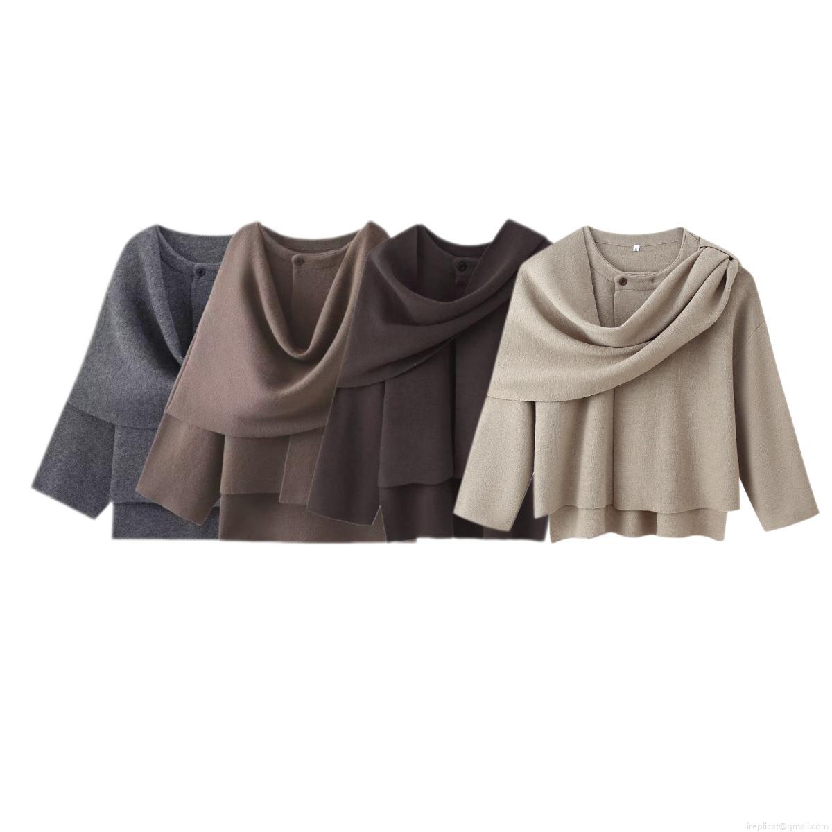 Women's Elegant Knitted Scarf Wrap Coat Polyester Blend Shawl Collar Long Sleeve Single Button Casual Short Cardigan Jacket For Autumn Winter