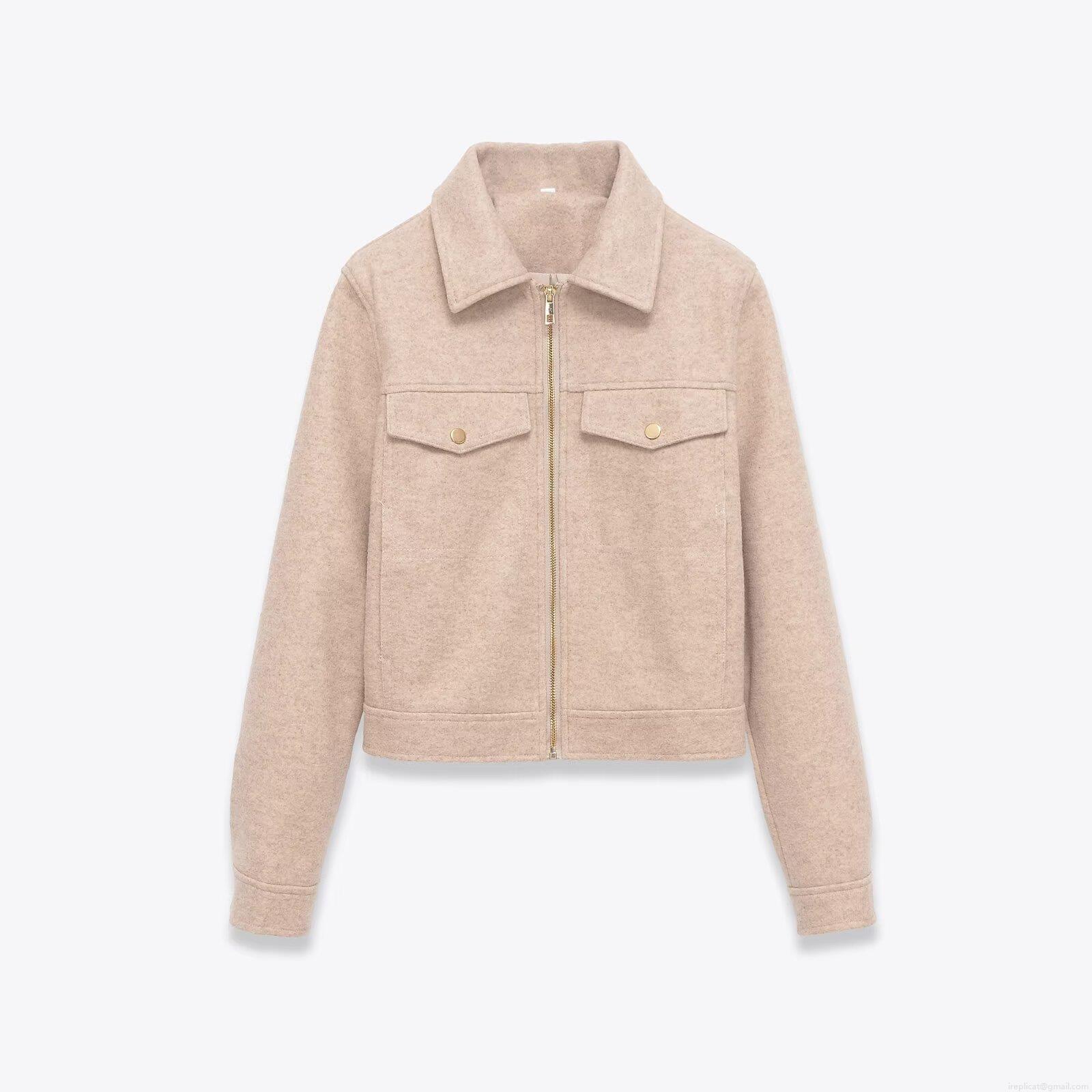 Women Casual Zipper Jacket Coat Soft Wool-Like Material Loose Fit Turn-Down Collar With Pockets For Spring Autumn Winter Streetwear Ladies Outerwear