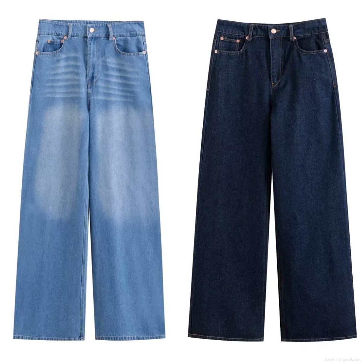 Women's High Waist Straight Leg Jeans Casual Loose Polyester Blend Denim Trousers Streetwear Style Button Fly Long Pants For Winter