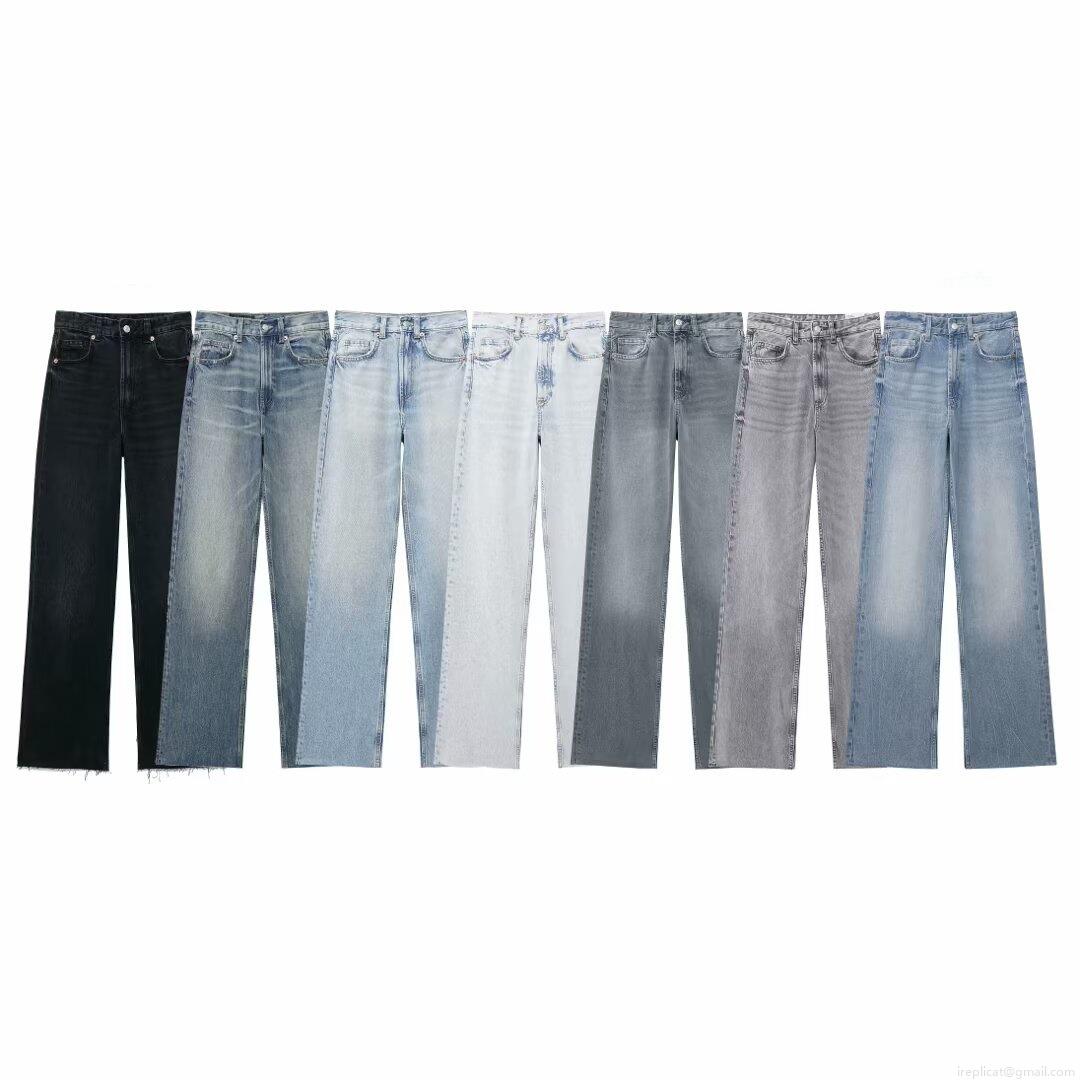 Women's Distressed Straight Leg Jeans Washed Denim Wide Leg Pants Casual High Waisted Trousers With Fringed Hem Fashion Streetwear Autumn 95% Polyester Blend Pants