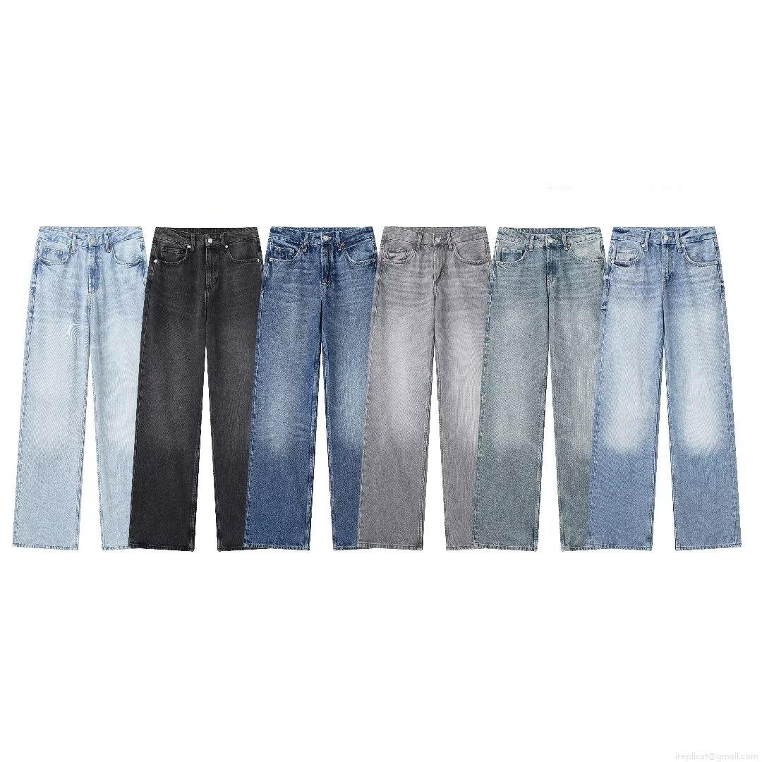 Women's Casual Wide Leg Denim Jeans Distressed Mid Rise Long Straight Pants For Streetwear Fall Loose Fit Washed Blue Black Denim Trousers