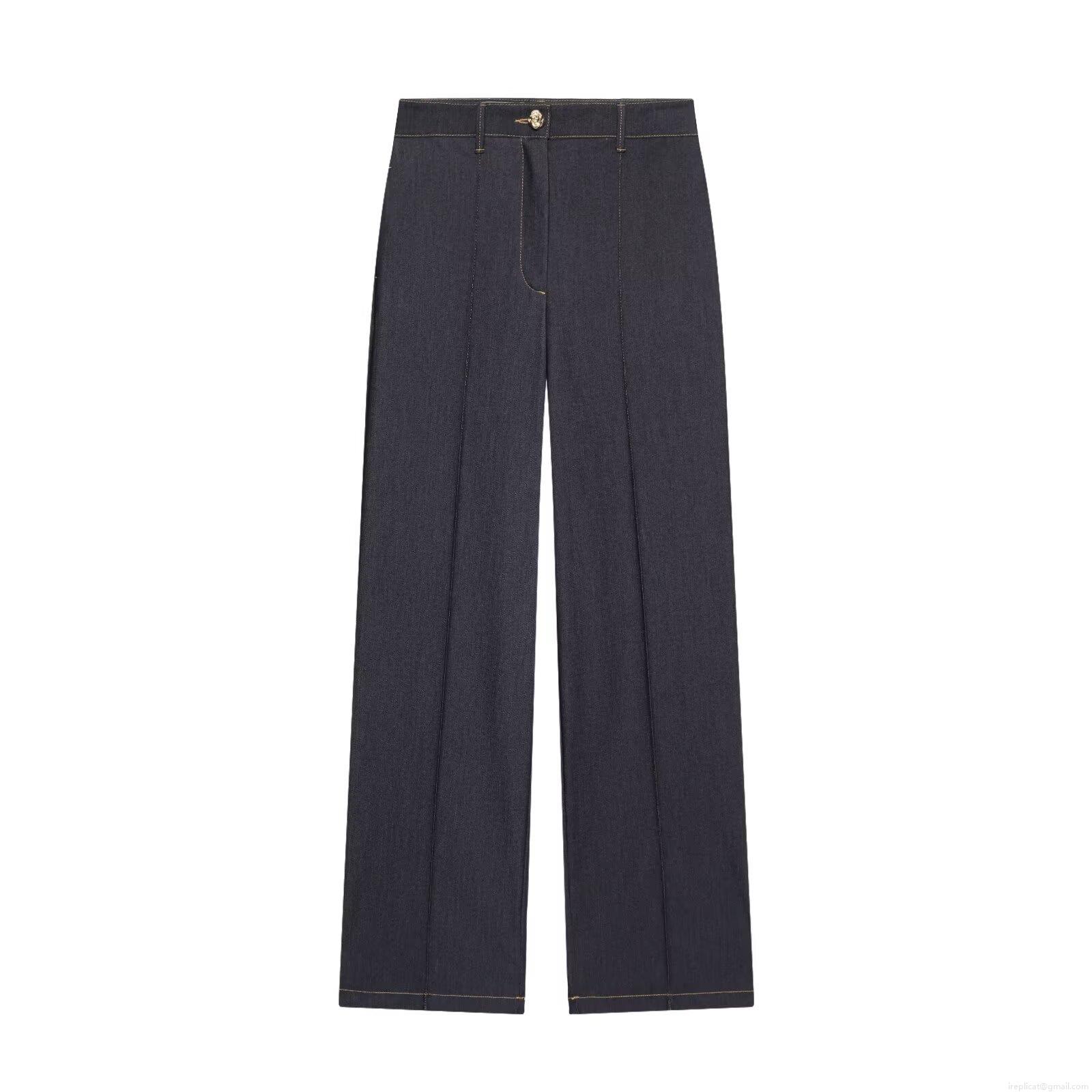 Women's High Waisted Wide Leg Denim Jeans Chic Dark Blue Loose Straight Leg Cotton Blend Casual Trousers For Daily Office Wear