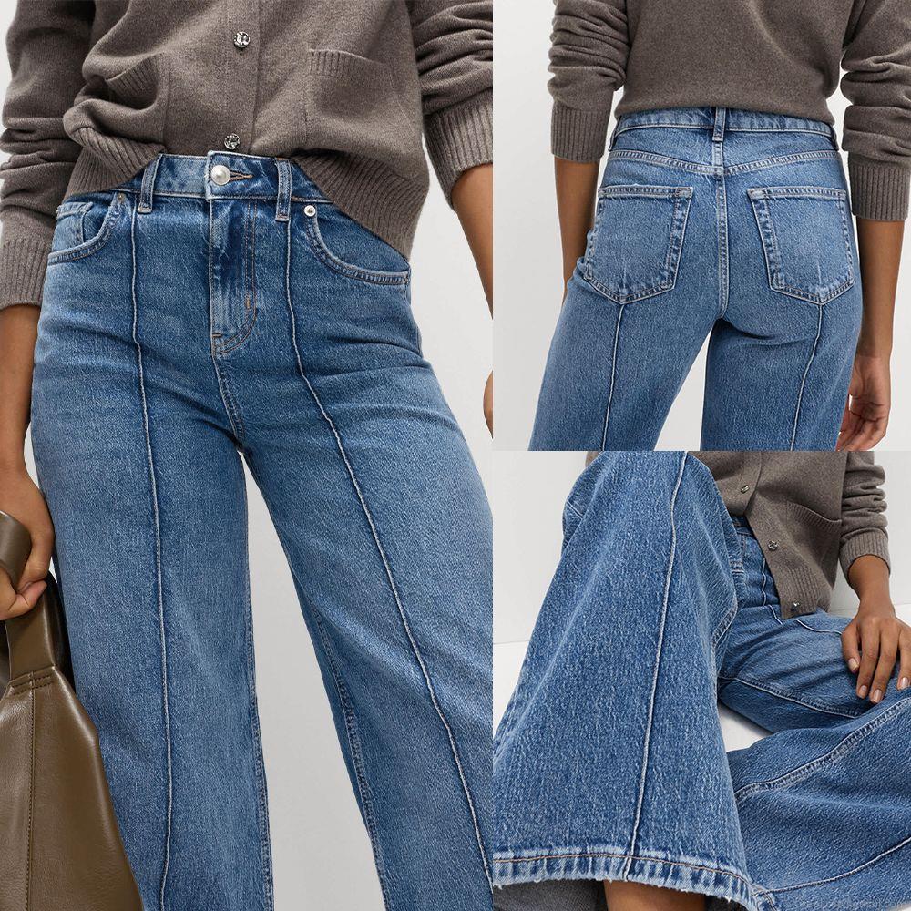 Women's High Waisted Wide Leg Jeans Washed Denim Streetwear Trousers With Front Contrast Stitching Vintage Casual Cotton Blend Long Pants