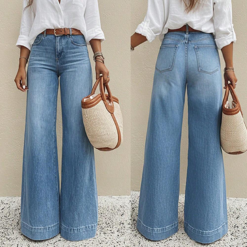 Women's High Waisted Wide Leg Jeans Vintage Washed Cotton Polyester Blend Denim Pants Loose Fit Straight Leg Denim Trousers For Women Streetwear Casual Daily Wear