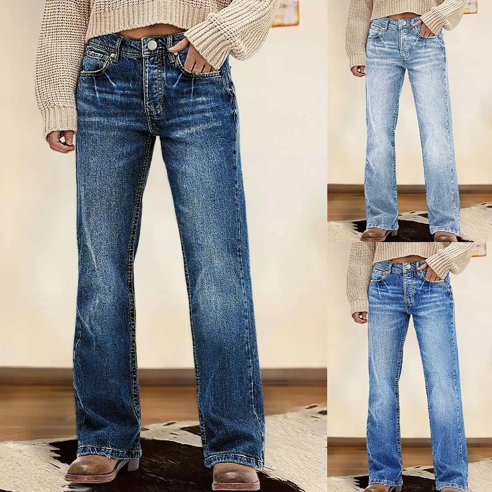 Women's Retro High Waisted Wide Leg Jeans Cotton Blend Washed Denim Straight Trousers For Casual Office Streetwear Slimming Loose Pants