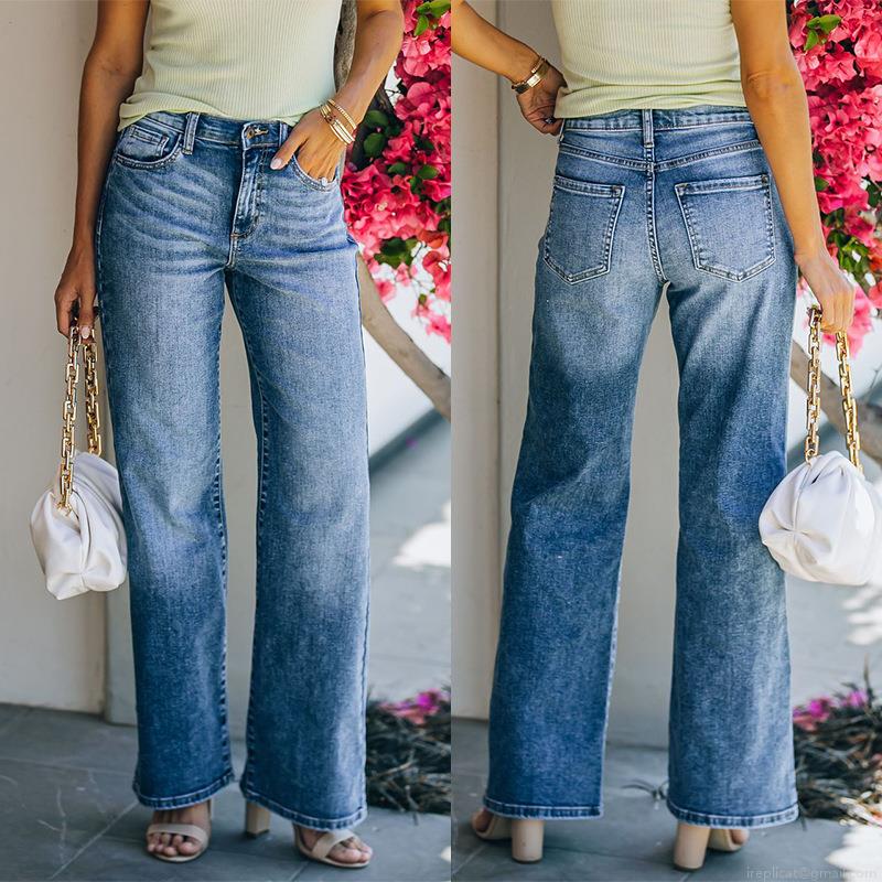 Women's High Waist Wide Leg Jeans Washed Cotton Denim Pants Loose Fit Straight Trousers For Casual Daily Streetwear Lady