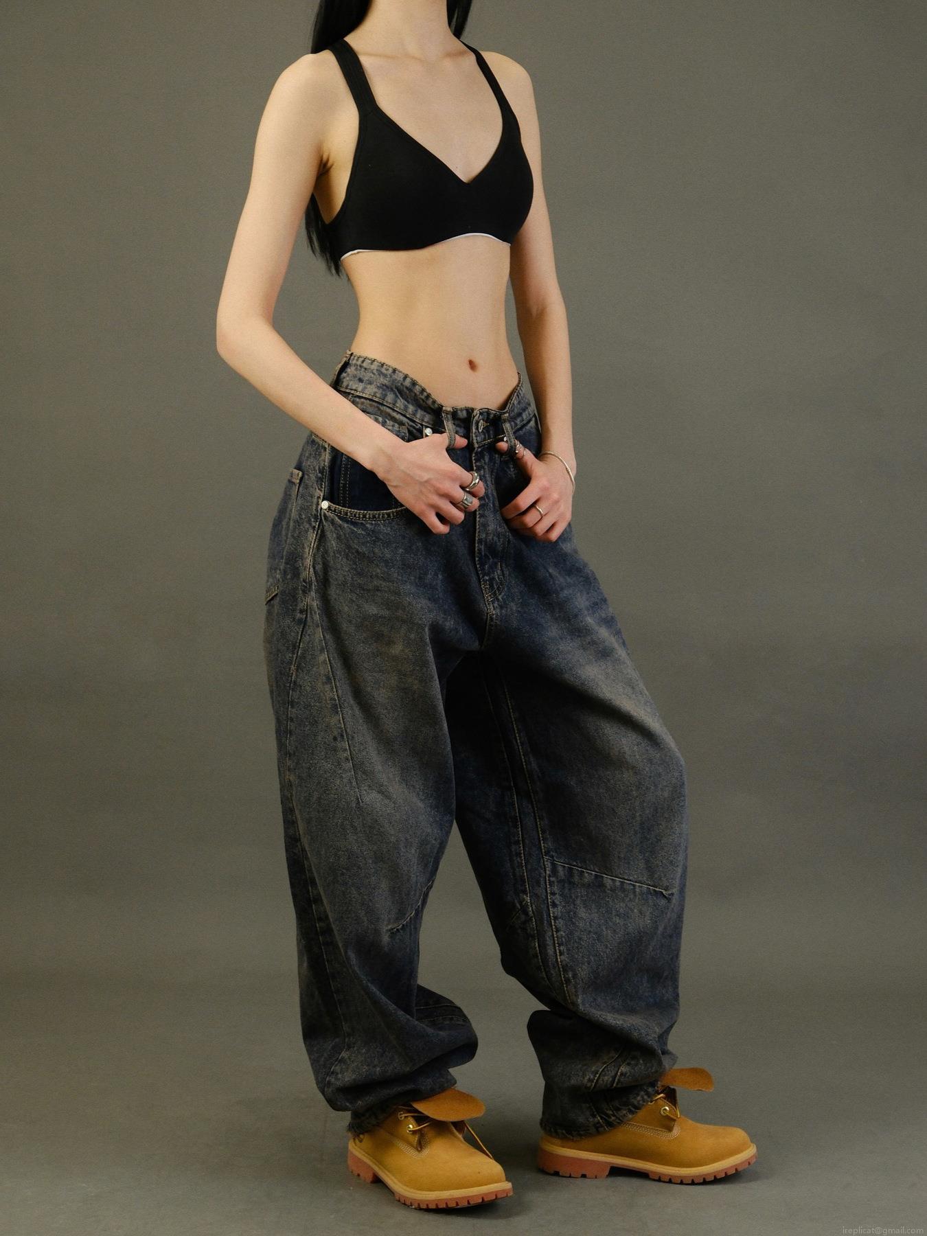 Women Low Waist Wide Leg Jeans Washed Cotton Denim Drapey Loose Fit Plus Size Long Pants Vintage Streetwear Aesthetics