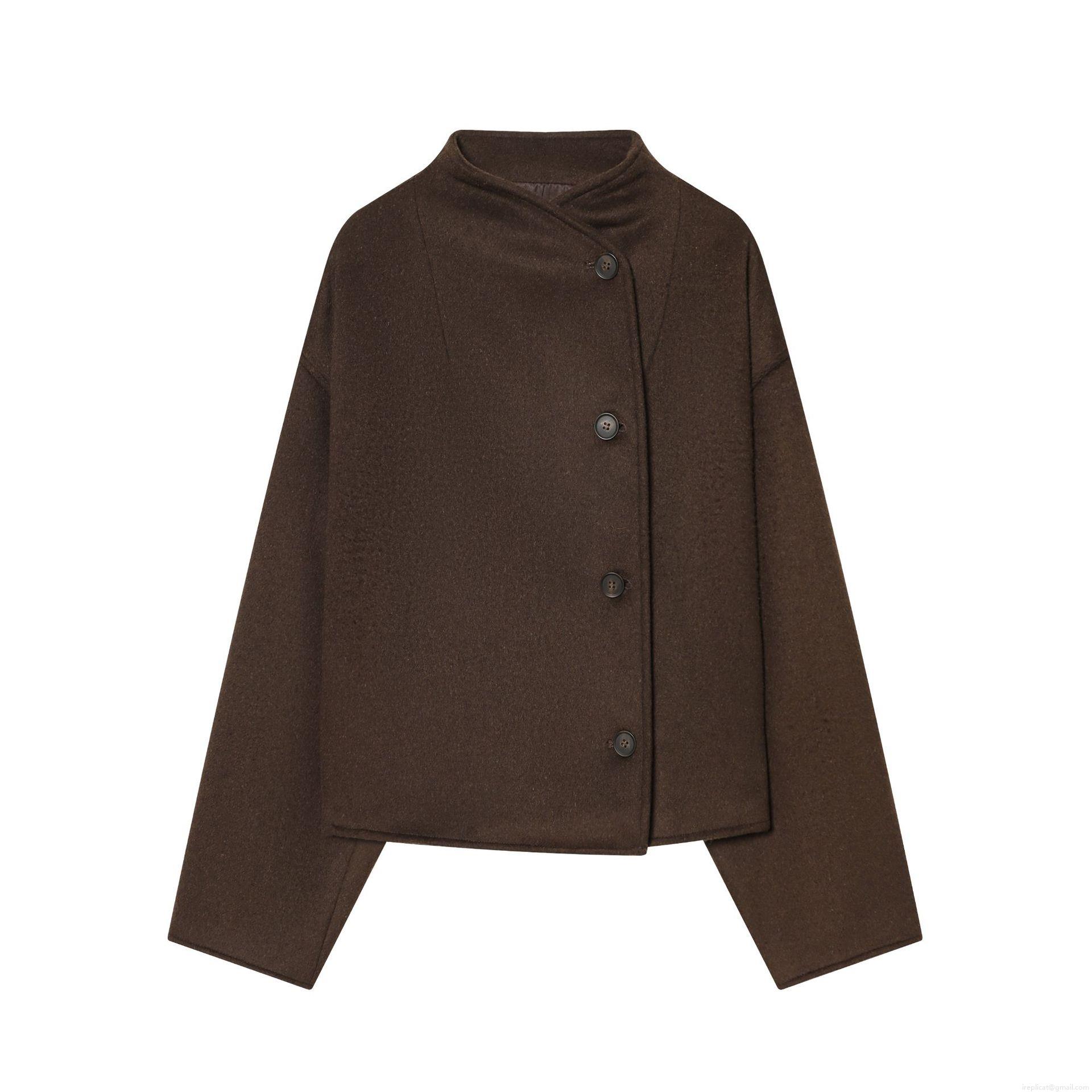 Women's Solid Coffee Brown Short Jacket Stand Collar Single Breasted Long Sleeve Streetwear Casual Fall Winter Outerwear Coat For Ladies