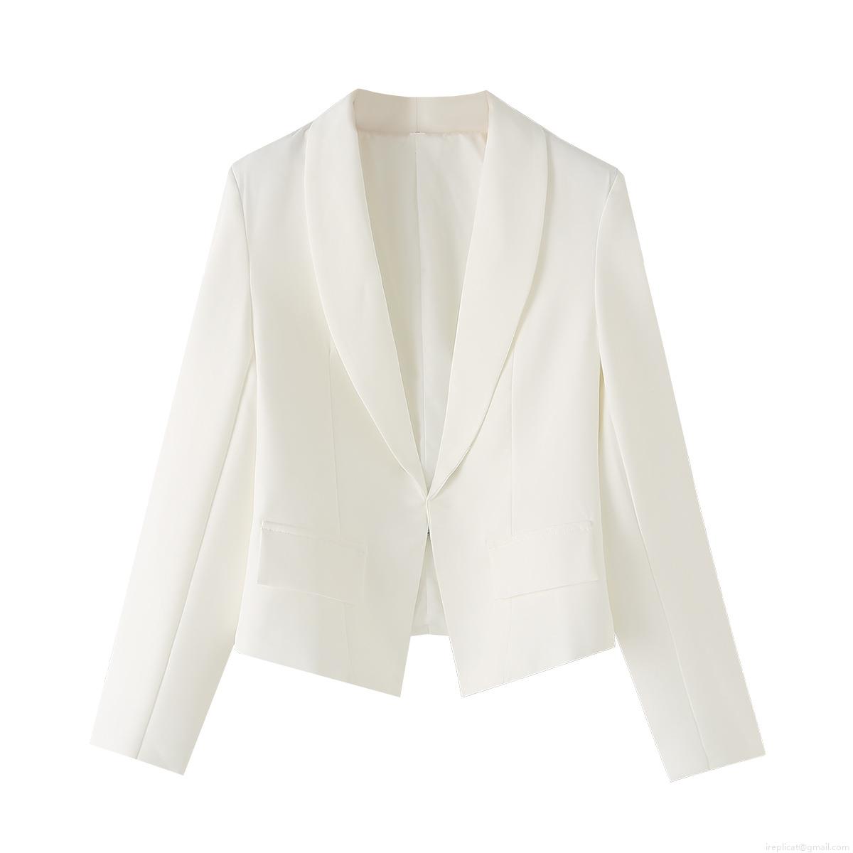 Women's Short Blazer Jacket Solid Color Long Sleeve Lapel Metal Hook Closure Polyester Outerwear For Casual Office Ladies
