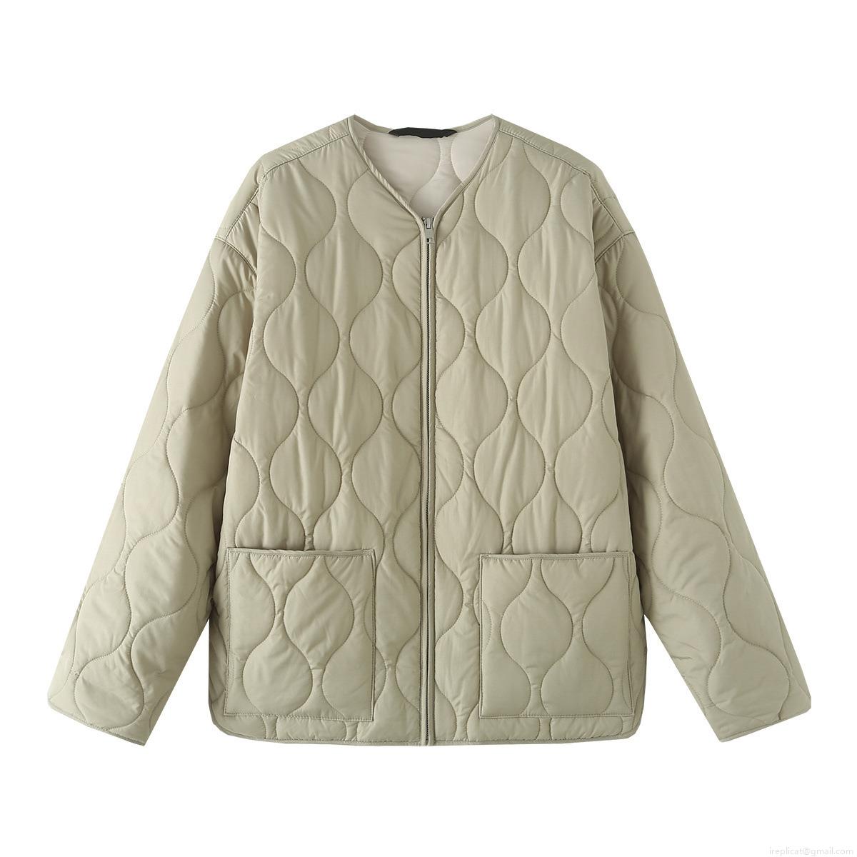 Women's Quilted Jacket Lightweight 100% Polyester Padded Liner Outerwear With Wave Onion Quilting Pattern Zipper Closure Loose Fit Casual Winter Coat For Women Streetwear