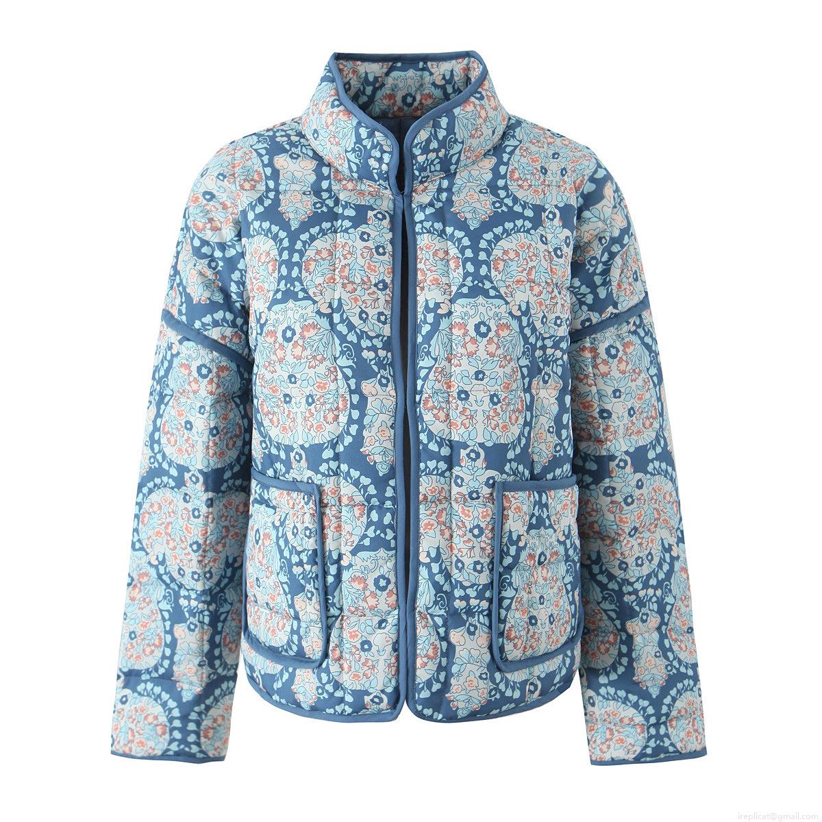 Women's Quilted Jacket Polyester Paisley Floral Print Stand Collar Padded Cotton Coat Long Sleeve Retro Streetwear Outerwear For Autumn Winter