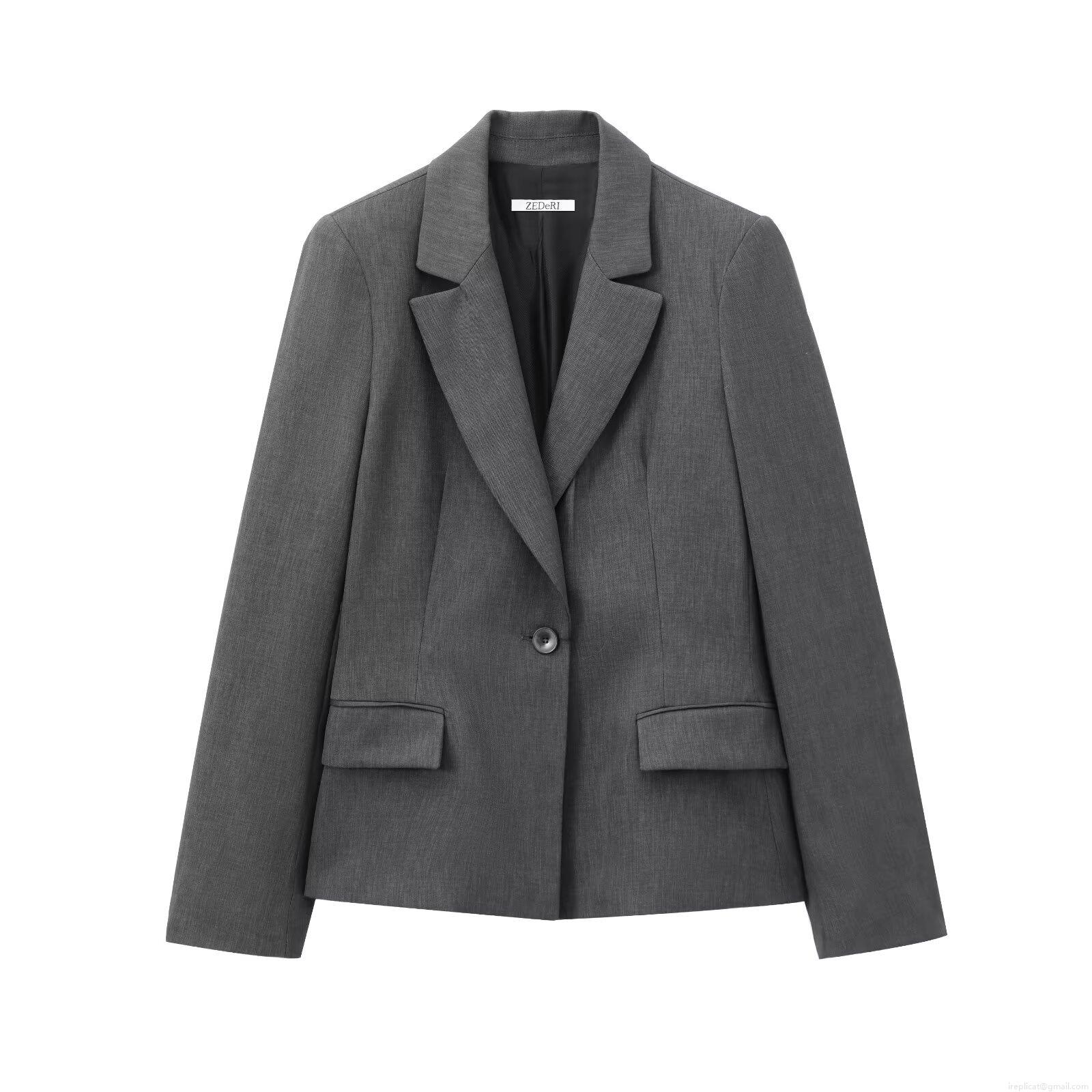 Women's Slim Fit Blazer Jacket Padded Shoulder Polyester Twill Long Sleeve Single Button Office Casual Streetwear Outerwear