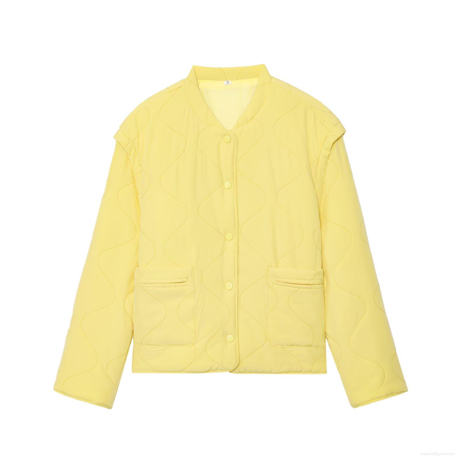 Women's Quilted Cotton Jacket 100% Polyester Wave Pattern Padded Outerwear Round Neck Long Sleeve Loose Fit Warm Winter Streetwear Coat