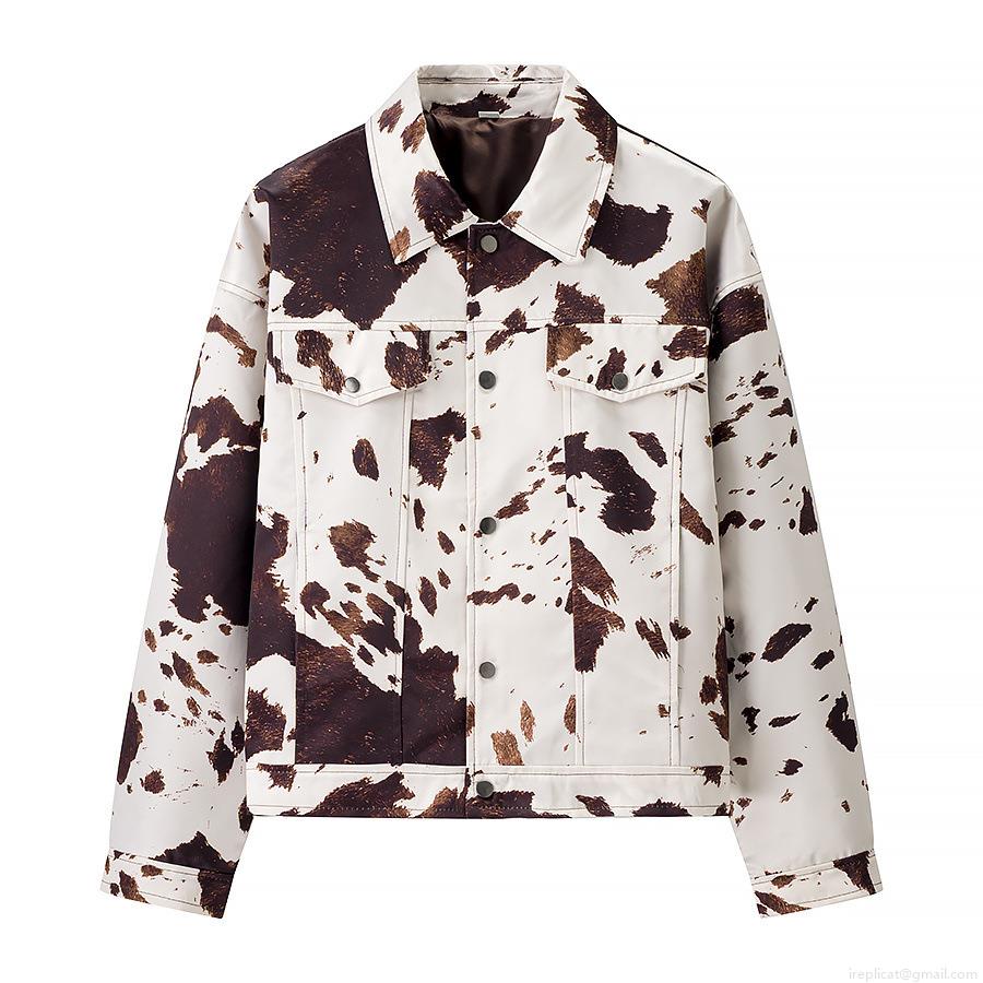 Women's Casual Cow Print Jacket Long Sleeve Lapel Contrast Color Baseball Uniform Single Breasted Polyester Coat Fashion Autumn Outerwear for Women