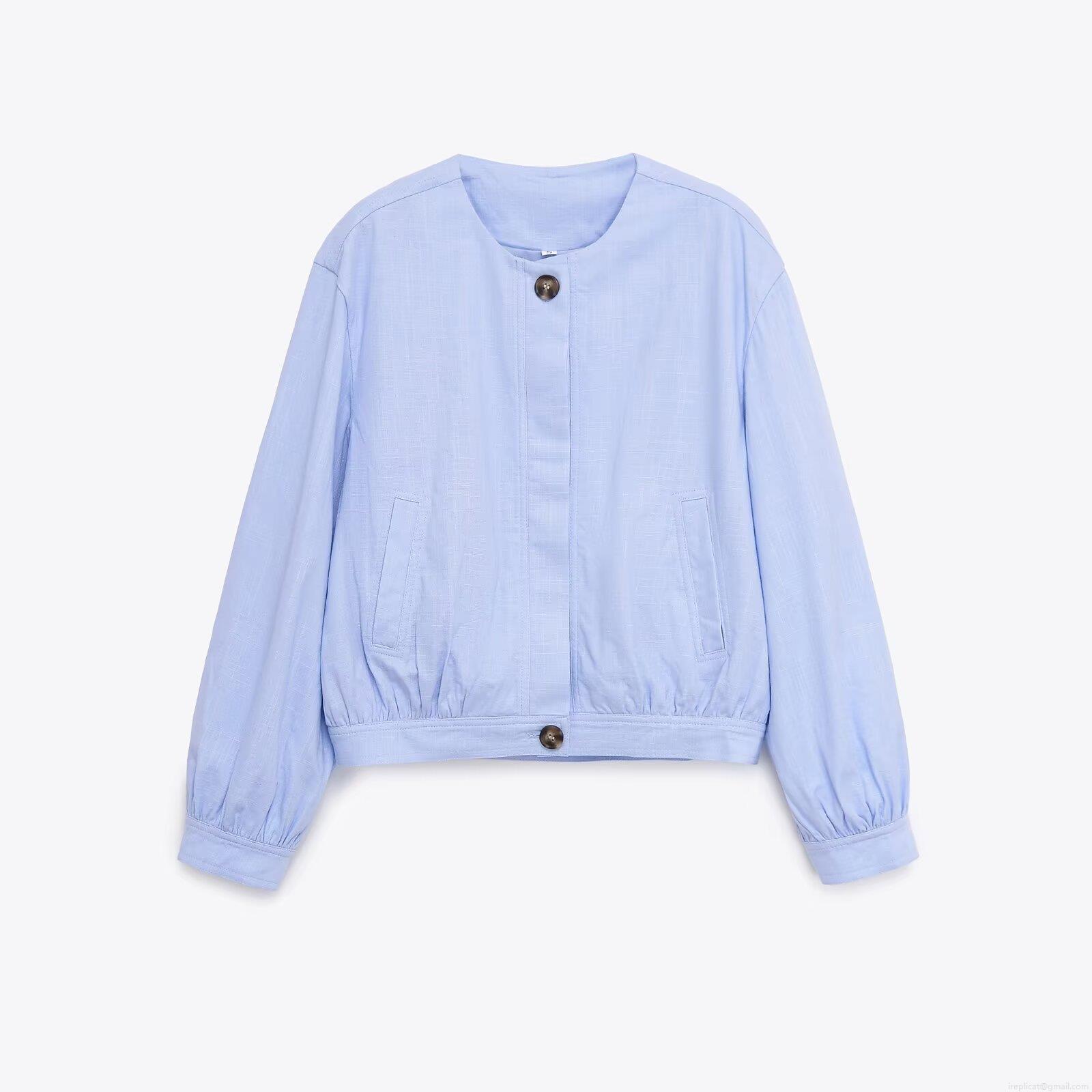 Women's Lightweight Round Neck Baseball Jacket Solid Color Long Sleeve Button Up Coat Casual Streetwear Autumn Outerwear 100% Polyester Top For Women