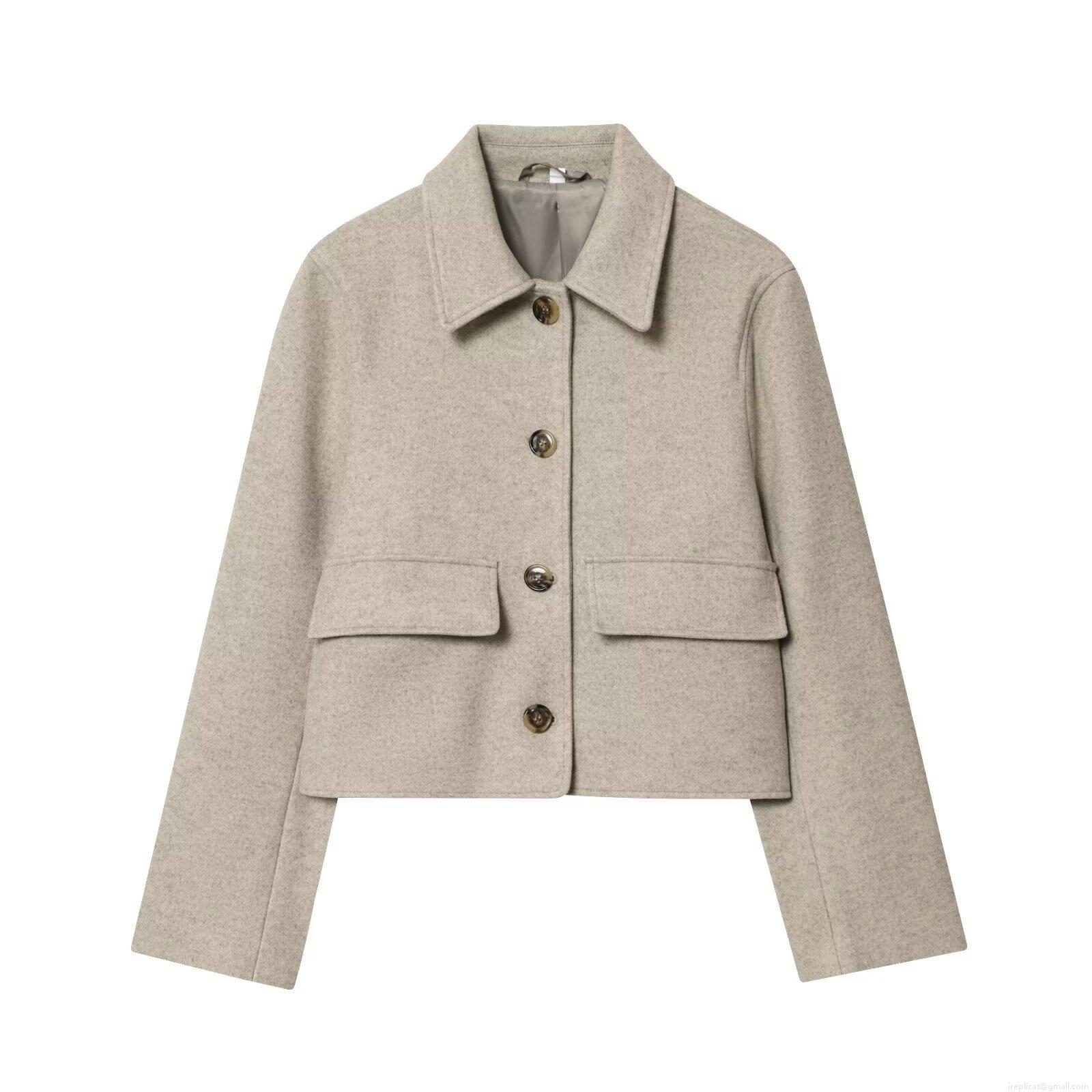 Women's Short Wool Blend Jacket Casual Loose Lapel Single Breasted Coat With Flap Pockets Polyester Spandex Outerwear For Autumn Winter Daily Wear