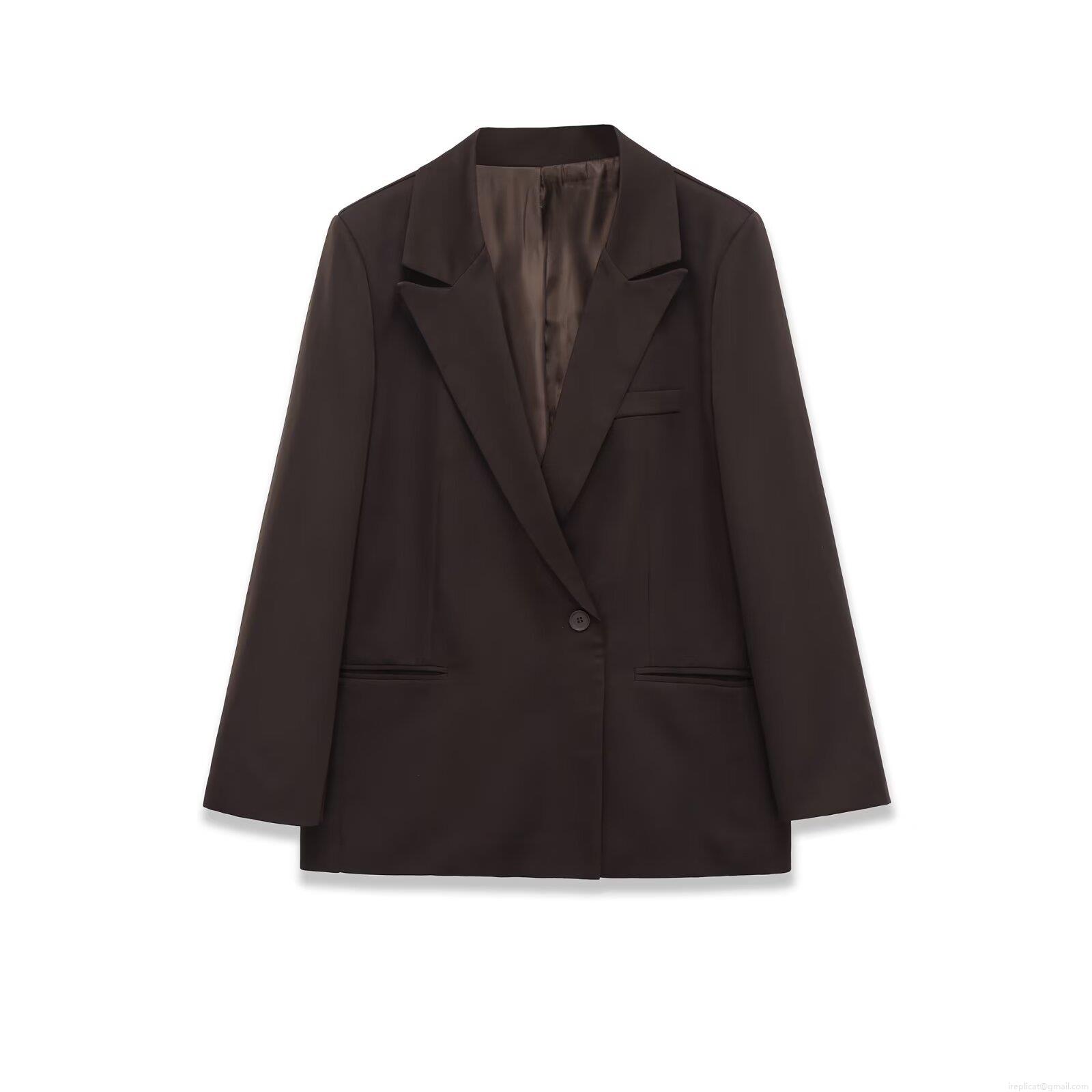 Women's Elegant Polyester Blazer Single Breasted Lapel Jacket For Office Daily Wear Chocolate Brown Solid Color Long Sleeve Outerwear