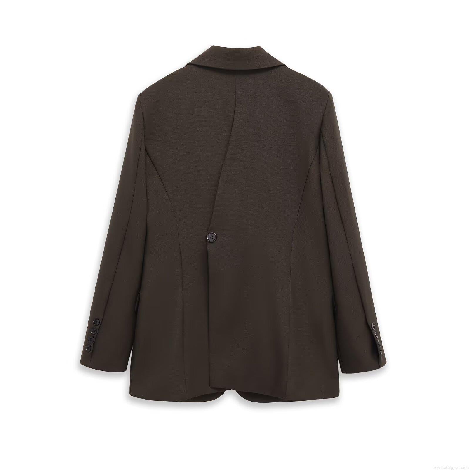 Elegant Women's Notched Lapel Blazer Jacket 100% Polyester Single Button Slim Fit Suit Coat With Back Slit Office Lady Work Outerwear Solid Coffee