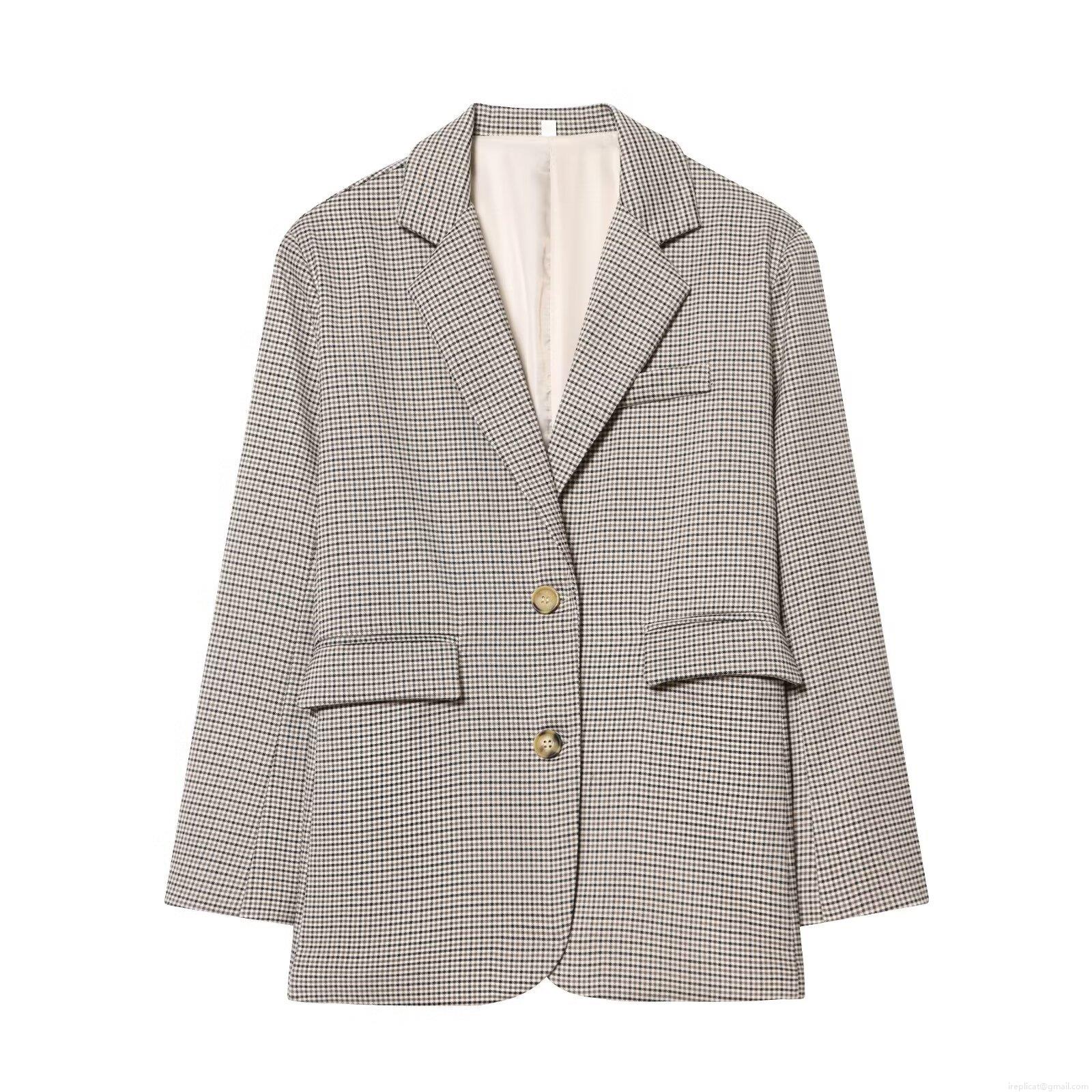 Women's Houndstooth Blazer Notched Lapel Single Breasted Polyester Suit Jacket For Office Lady Casual Elegant Long Sleeve Outerwear Spring Fall Fashion