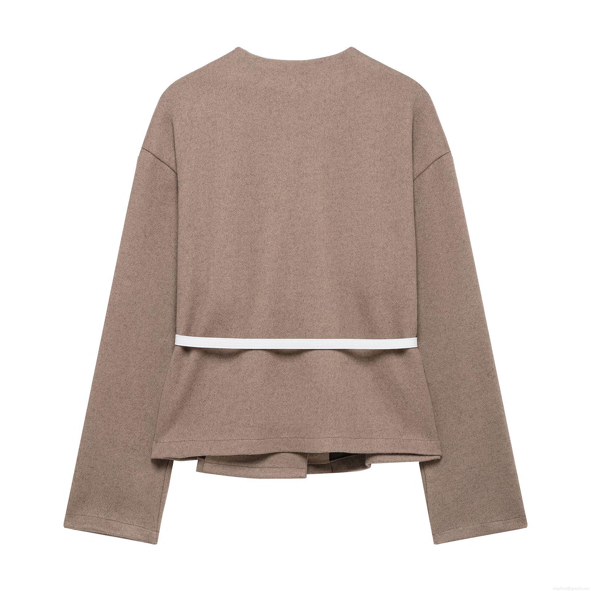 Women's Elegant V-Neck Short Jacket With White Crocodile Pattern Belt Solid Color Long Sleeve Polyester Woven Outerwear For Commute Daily Party