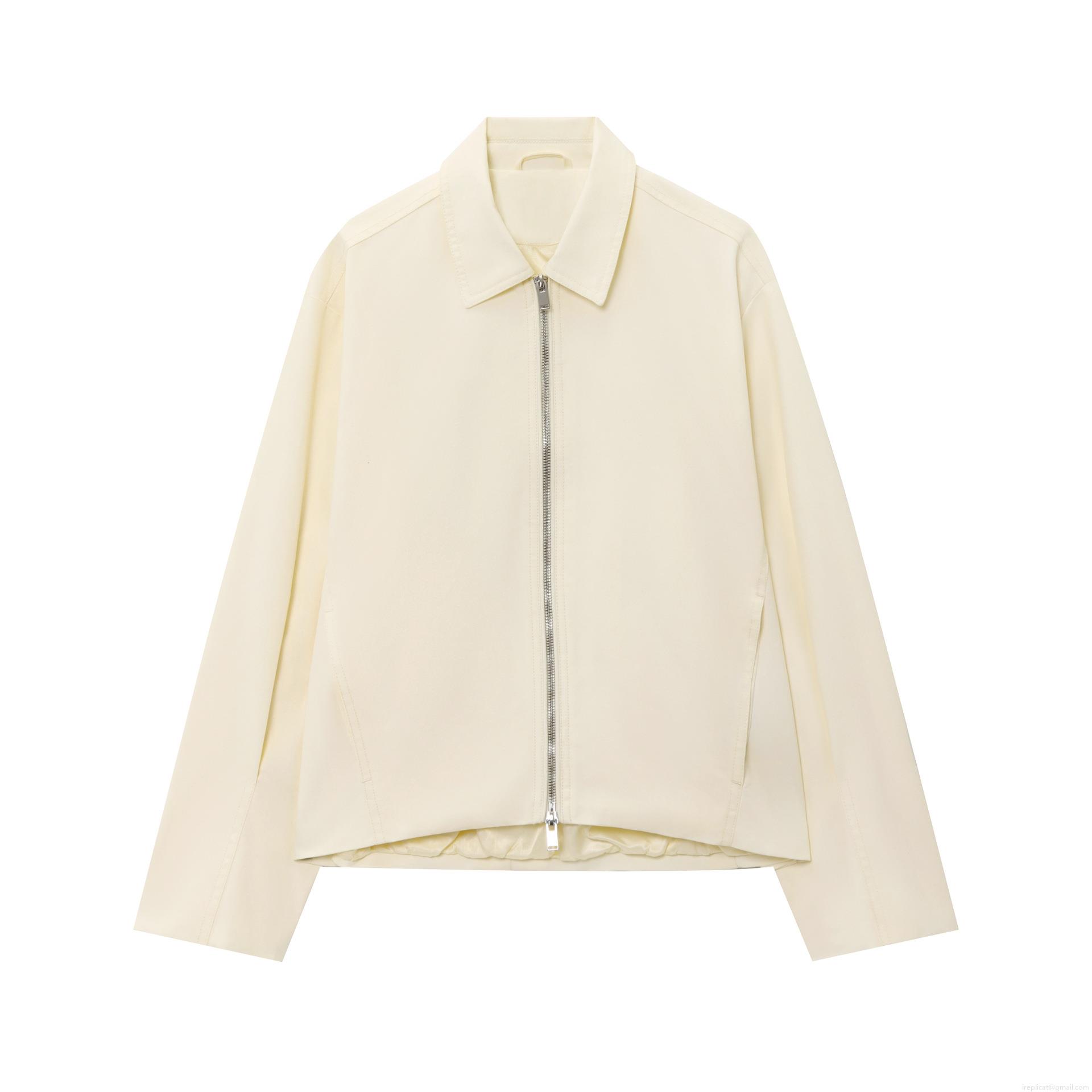 Women's Fashion Casual Zipper Bomber Jacket Long Sleeve Turn-down Collar Solid Color Polyester Cropped Outerwear For Daily Wear