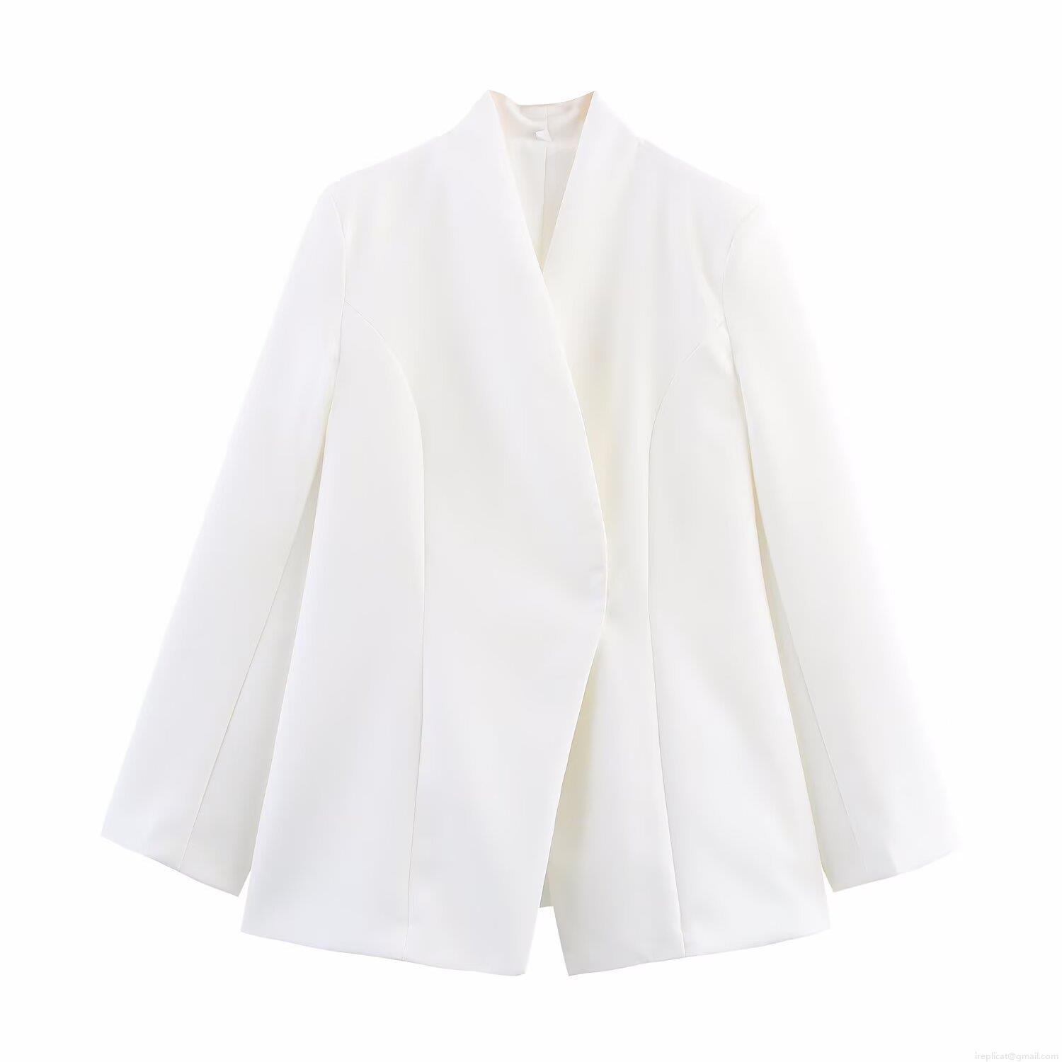 Women's Professional Slim Fit Blazer Polyester Button Lapel Long Sleeve Suit Jacket For Office Work Commute Elegant White Outerwear