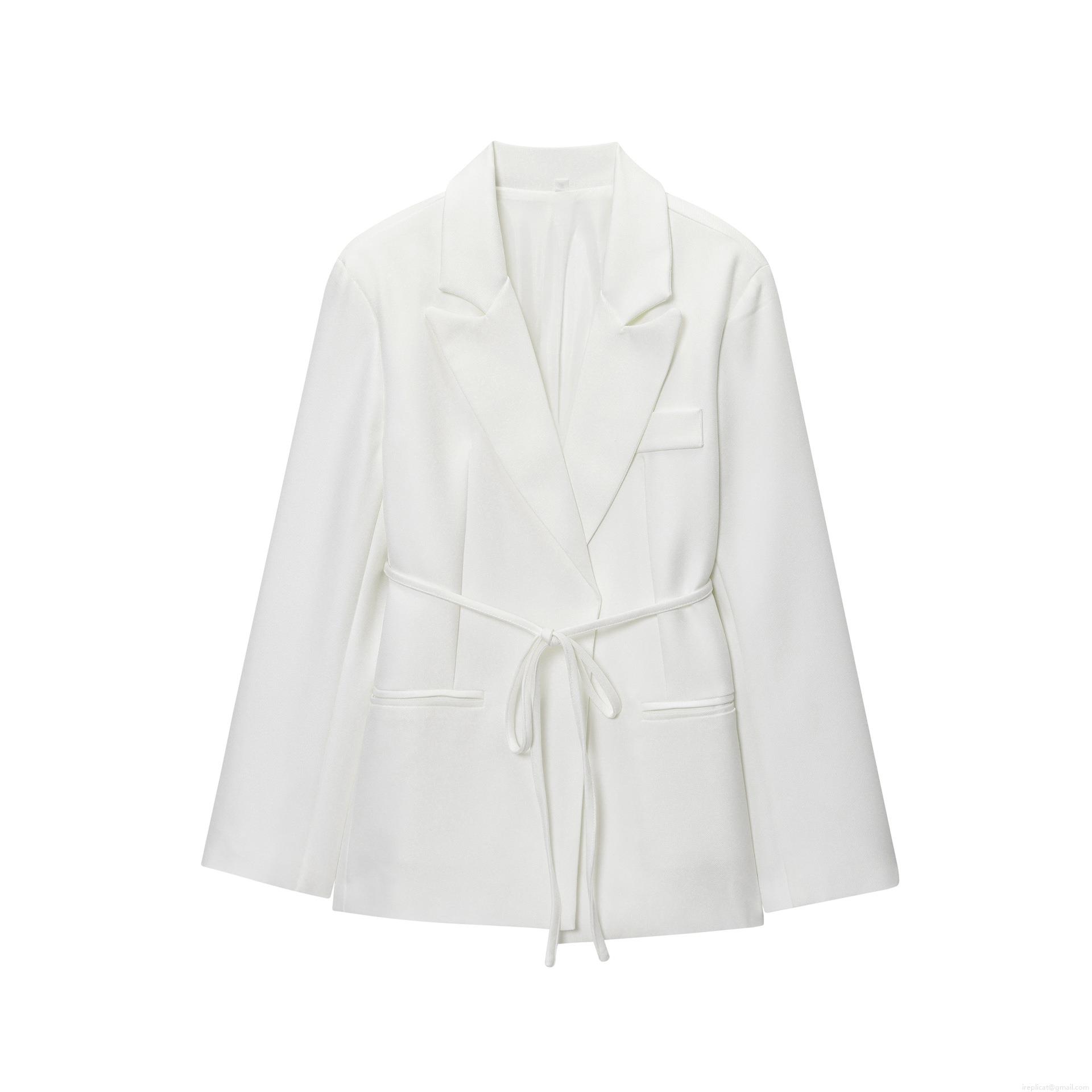 Women's Elegant Polyester Blend Blazer Jacket With Waist Tie Belt Notched Lapel Long Sleeve Casual Commuter Suit Coat For Office Lady Work Party