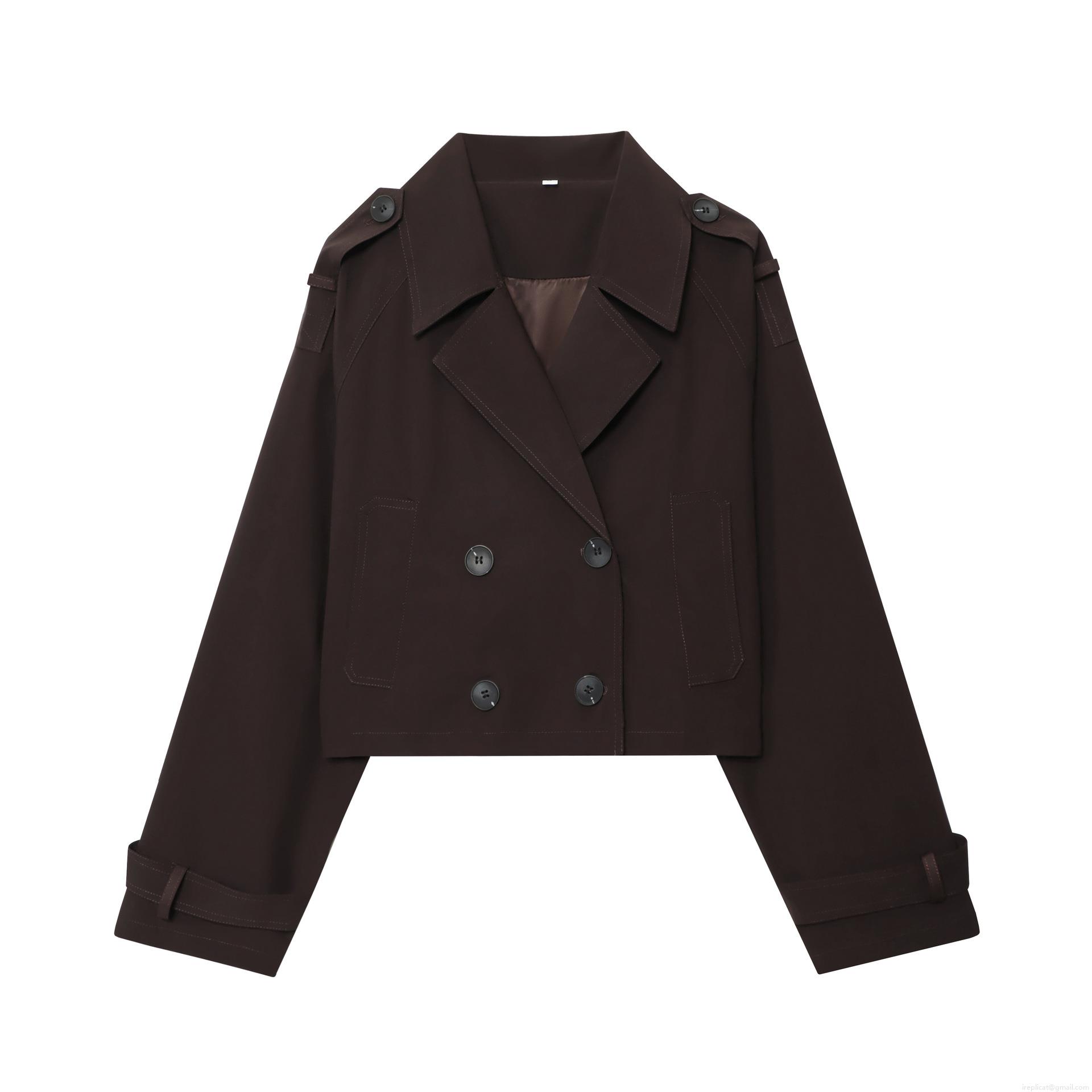 Women's Short Trench Coat Fashion Double Breasted Lapel Jacket With Epaulettes Solid Coffee Polyester Windbreaker Coat For Autumn Spring Daily Casual Elegant Ladies Outerwear