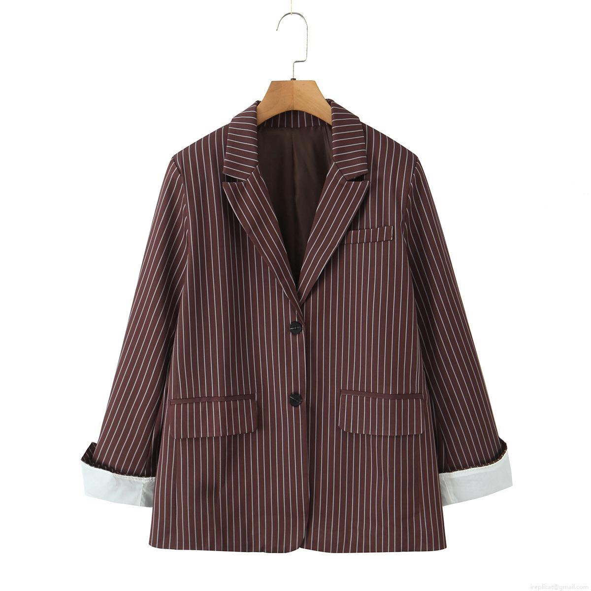 Women's Oversized Pinstripe Blazer Casual Long Sleeve Single Breasted Suit Jacket Professional Office Wear Notched Lapel Polyester Outwear for Ladies