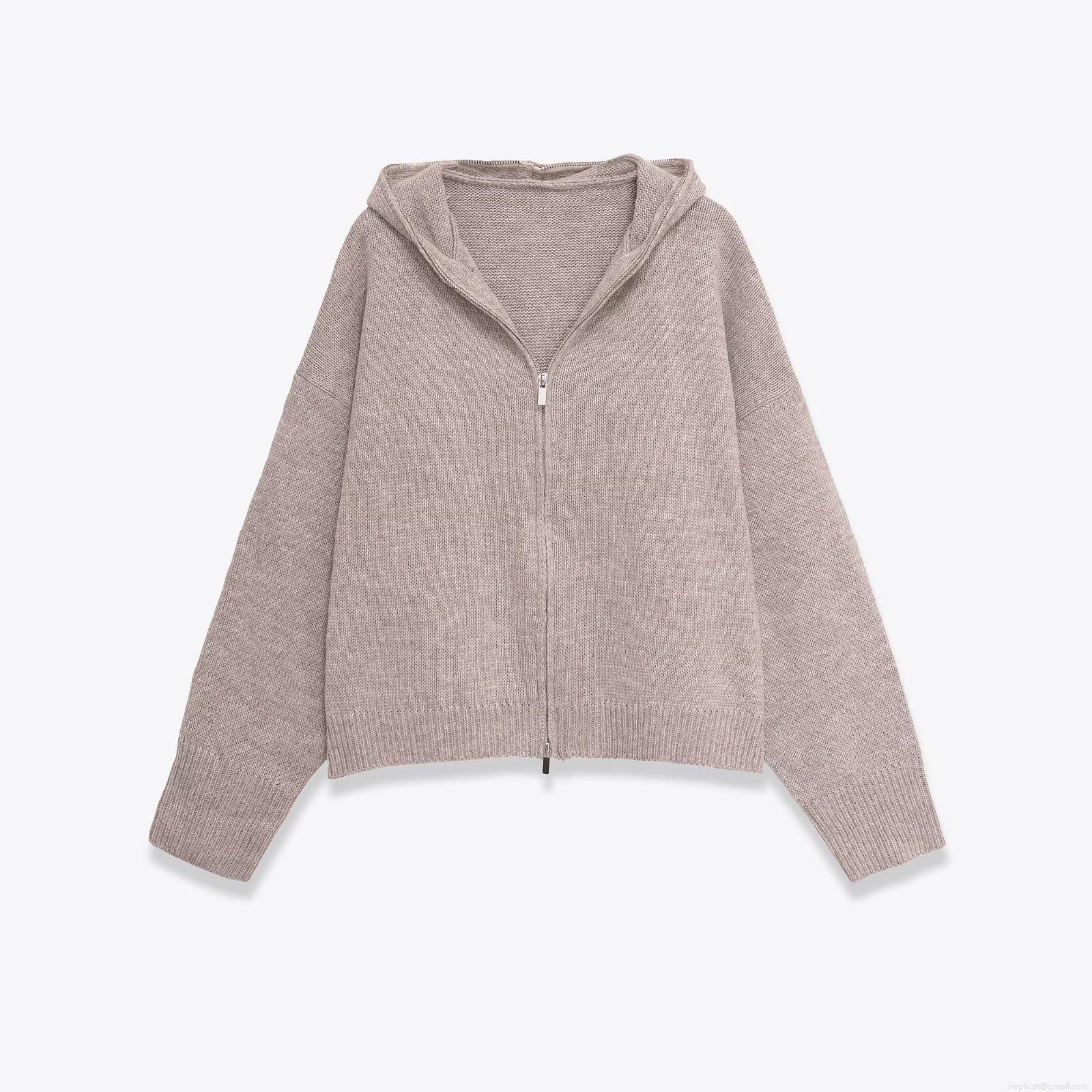Women's Casual Knitted Hooded Jacket Solid Color Zipper Front Cardigan Outerwear For Daily Wear Spring Autumn Fashion Soft Polyester Knit Top