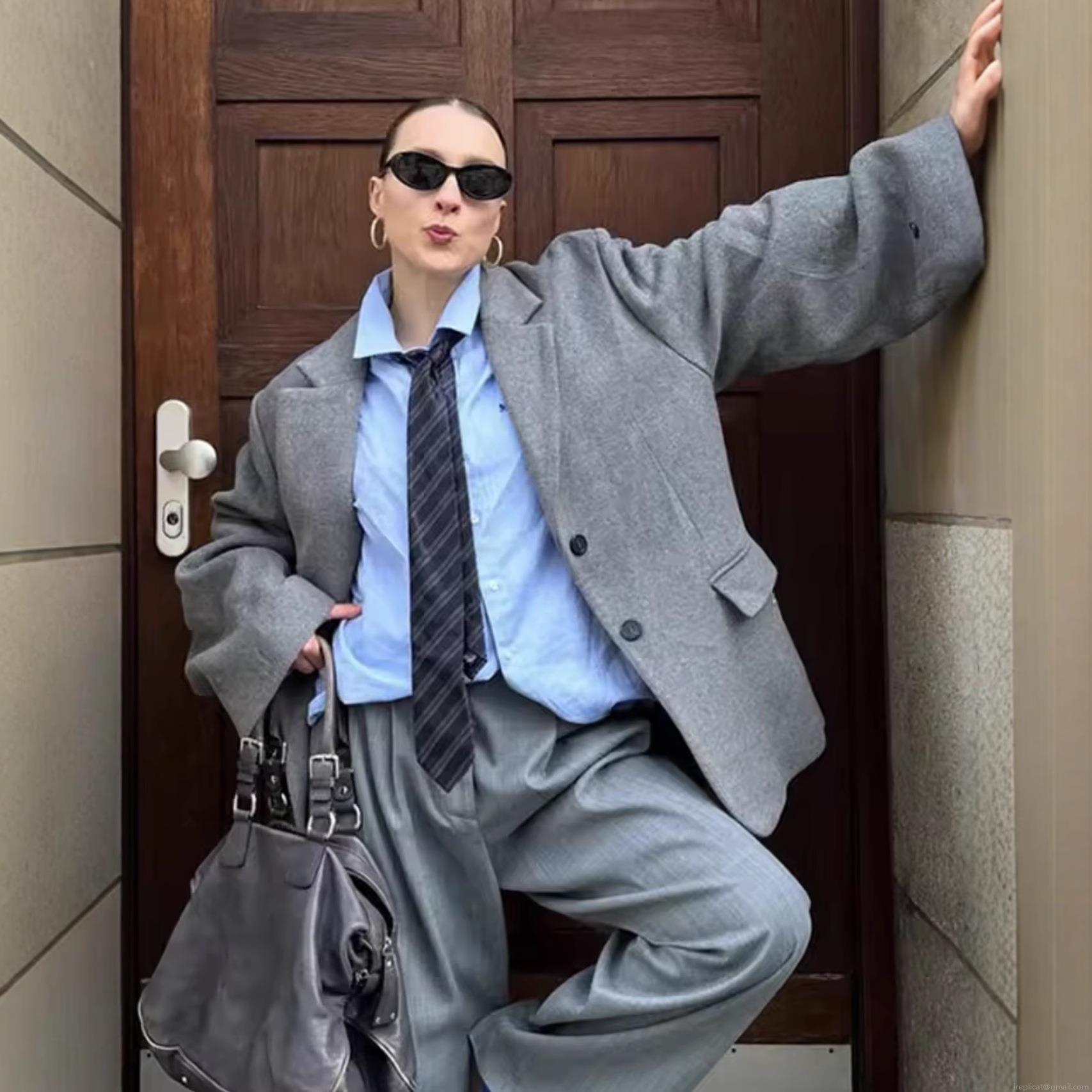 Women's Oversized Blazer Jacket Casual Solid Color Notch Lapel Single Breasted Suit Coat For Work Office Daily Fashion Streetwear Outerwear