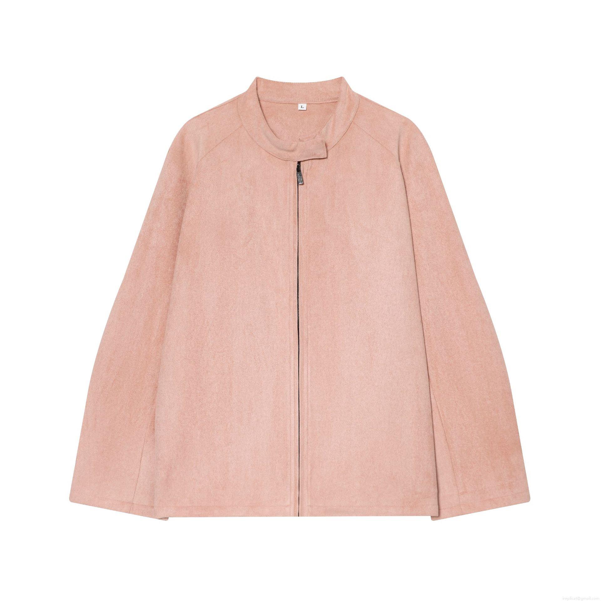 Women's Suede Jacket Loose Stand Collar Zipper Front Casual Solid Color Long Sleeve Coat Fashion Autumn Winter Outwear For Women