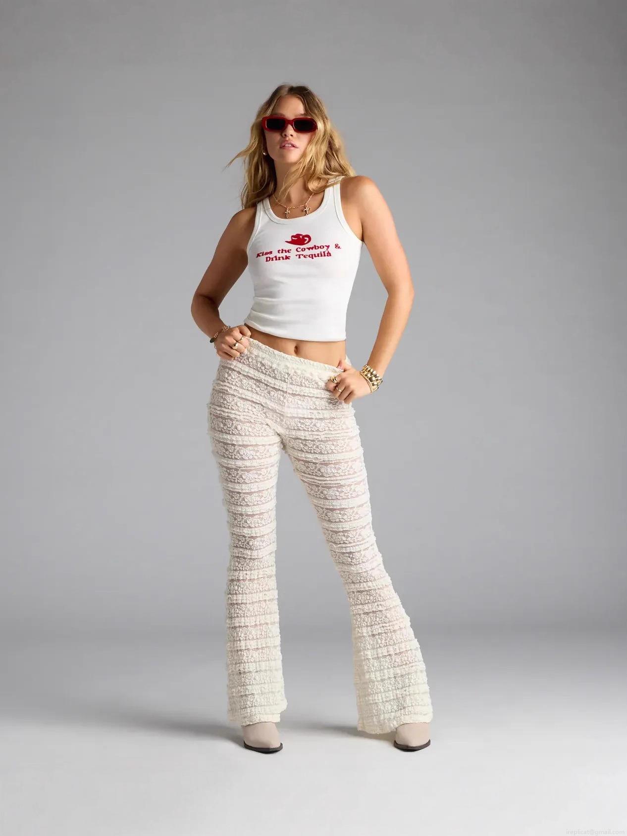 Women's Sexy Lace Hollow Out Flare Pants Sheer Low Waist Bell-bottom Trousers for Vacation Streetwear Polyester Spandex Long Pants