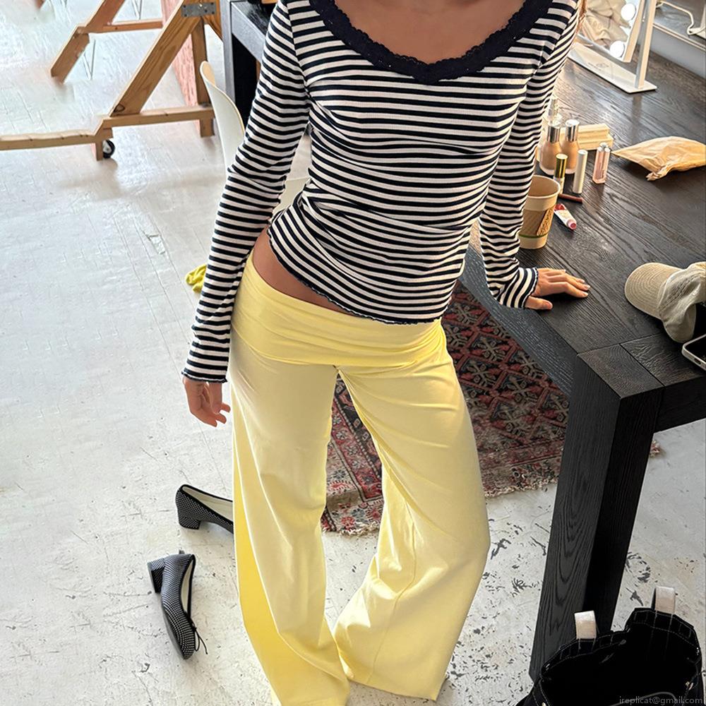 Women Striped Wide Leg Pants Milk Silk Polyester Loose Casual High Waist Trousers Daily Home Loungewear Streetwear Fashion Female Bottoms