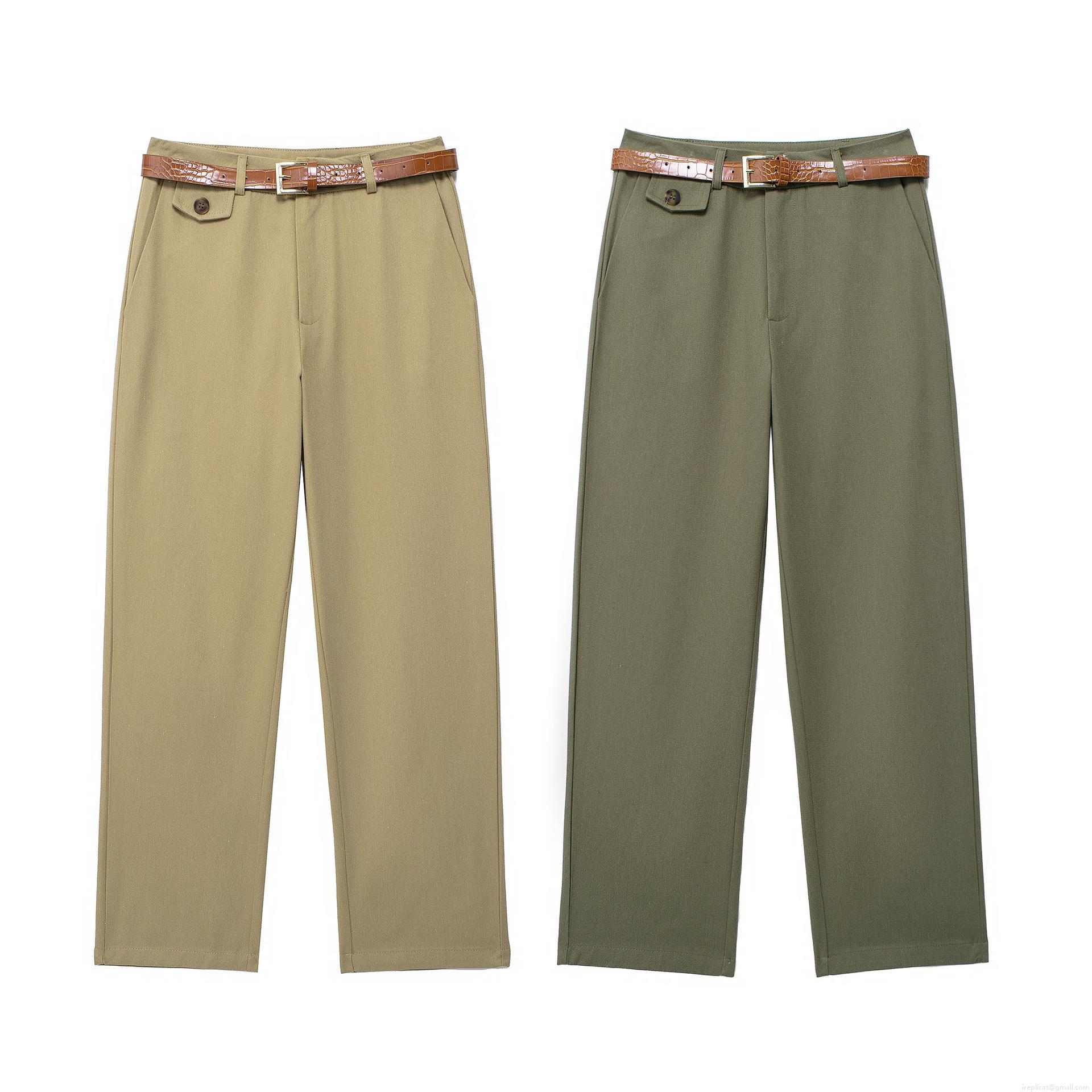 Women's High Waist Straight Leg Casual Pants With Crocodile Pattern Belt Fashion Streetwear Solid Color 100% Polyester Trousers For Women Daily Office Wear