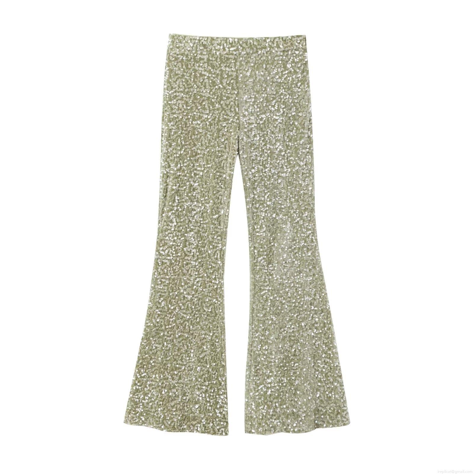 Women's Sequined Flared Pants High Waist Sparkly Glitter Long Trousers For Party Streetwear Clubwear Lady Shiny Bell Bottom Pants Polyester Sequin Leggings