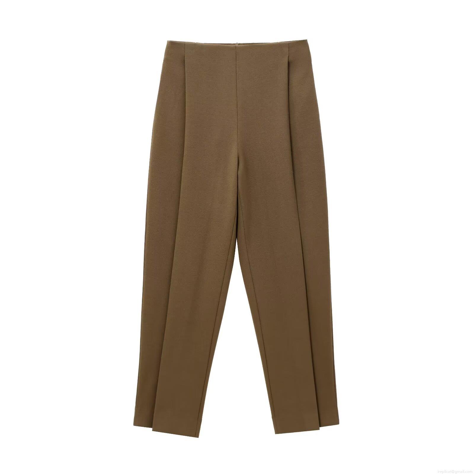 Women's High Waist Balloon Leg Casual Pants Solid Dark Brown Polyester Blend Loose Trousers Streetwear Fashion Wide Leg Slacks for Ladies