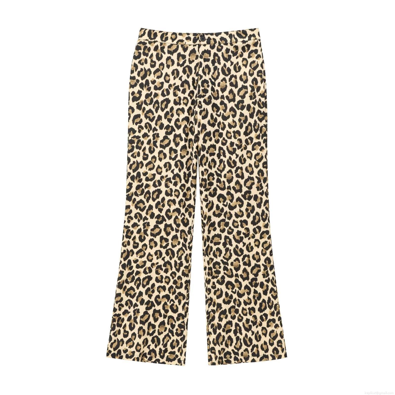 Women's Leopard Print Wide Leg Pants High Waist Loose Casual Trousers Streetwear Fashion Autumn Winter Polyester Trousers