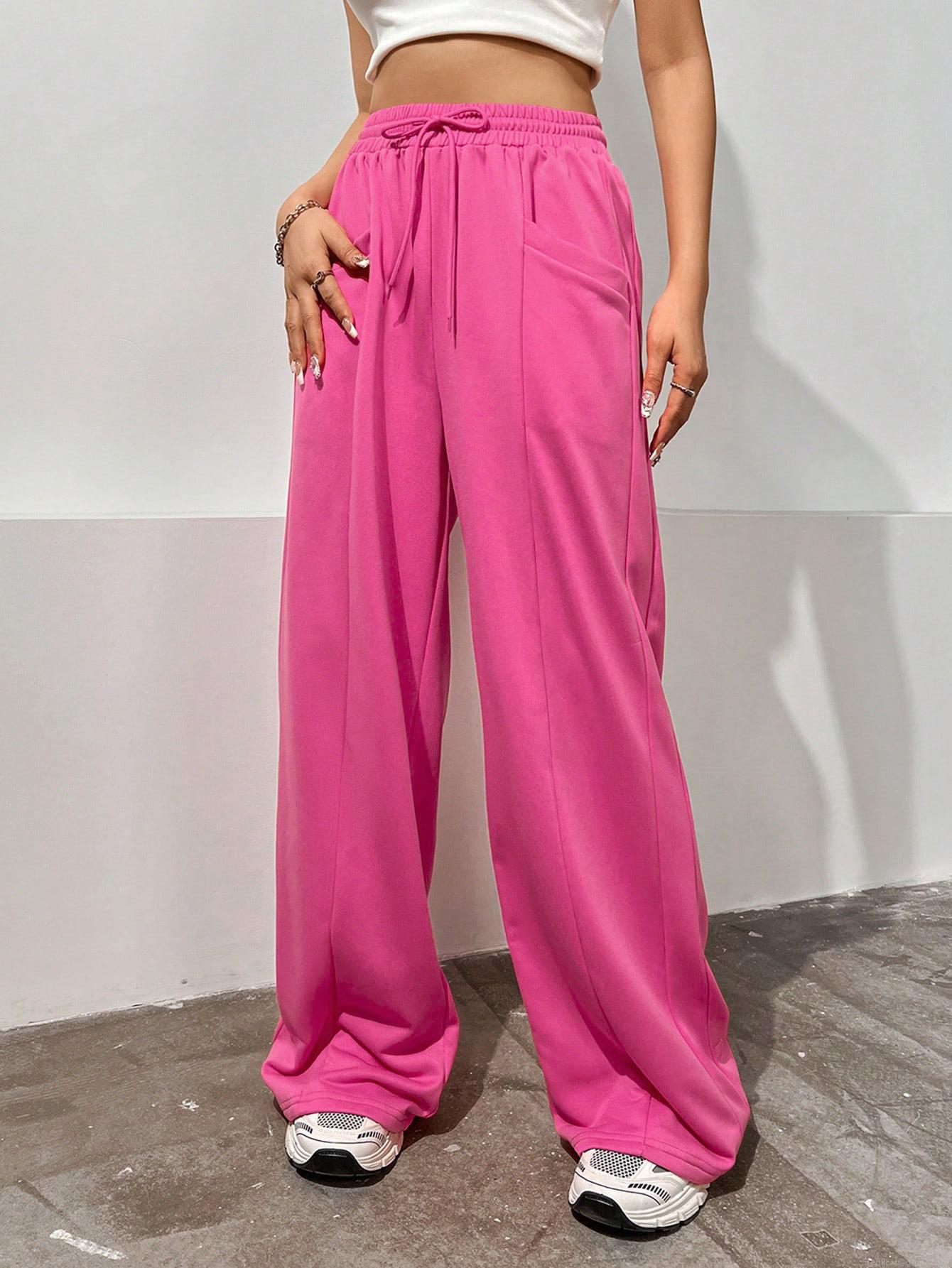 Women's High Waisted Wide Leg Sweatpants 80% Polyester 20% Cotton Loose Straight Leg Lounge Pants with Drawstring Pockets Casual Streetwear Sporty Trousers