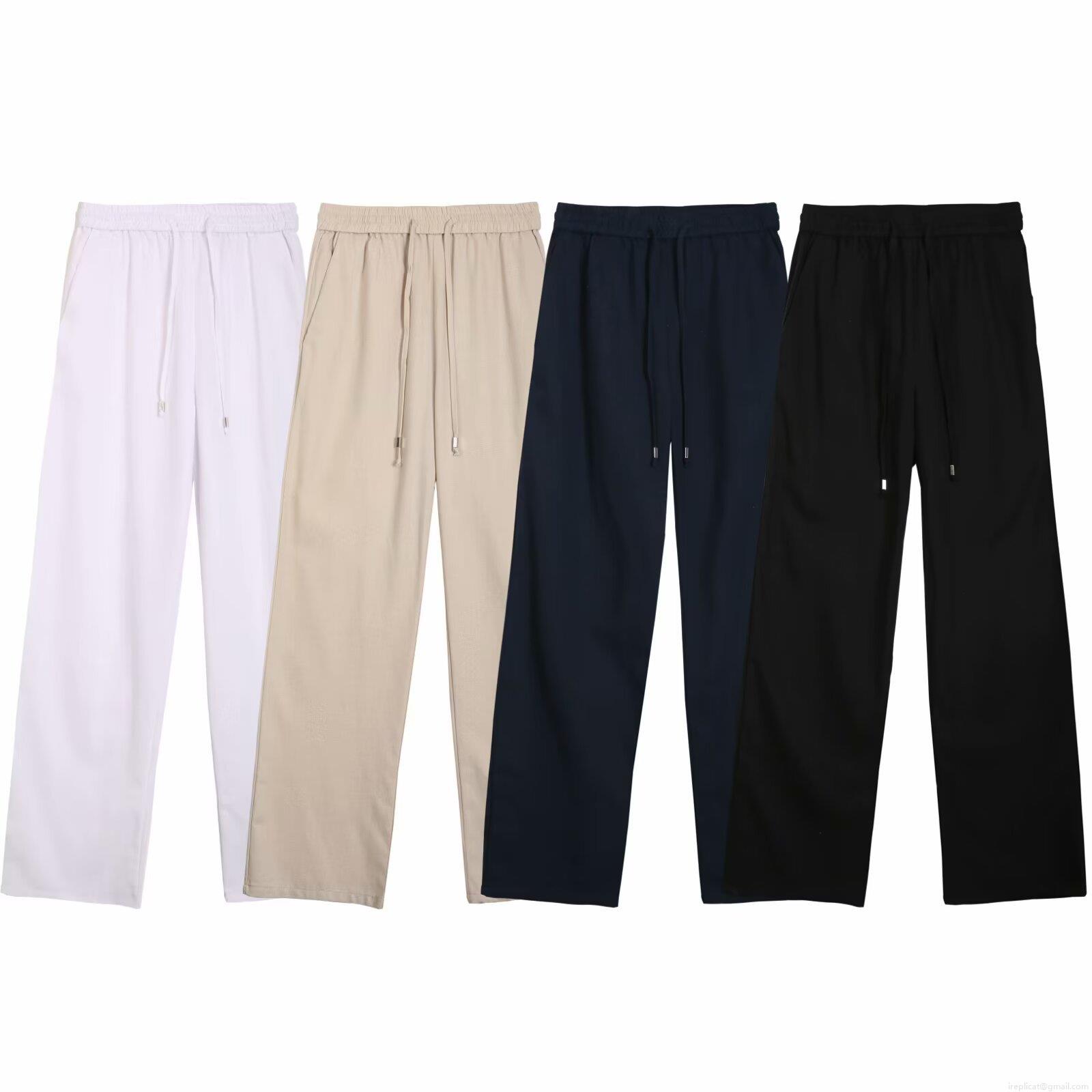 Women Summer Wide Leg Casual Pants Polyester Blend Cotton Linen Texture Elastic Waist Drawstring Streetwear Chic Straight Leg Trousers For Daily Wear