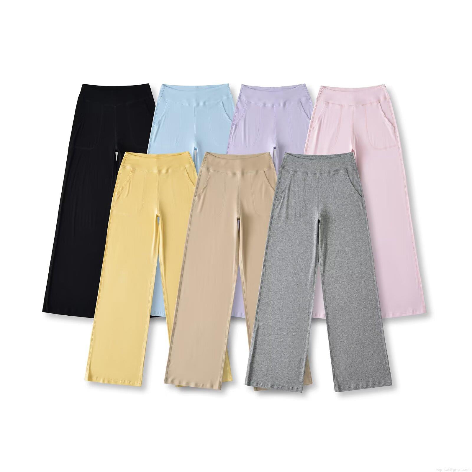 Women's Casual Wide Leg Pants Elastic High Waist Solid Color Loose Fitting Trousers With Pockets Streetwear Summer Polyester Blend Long Pants