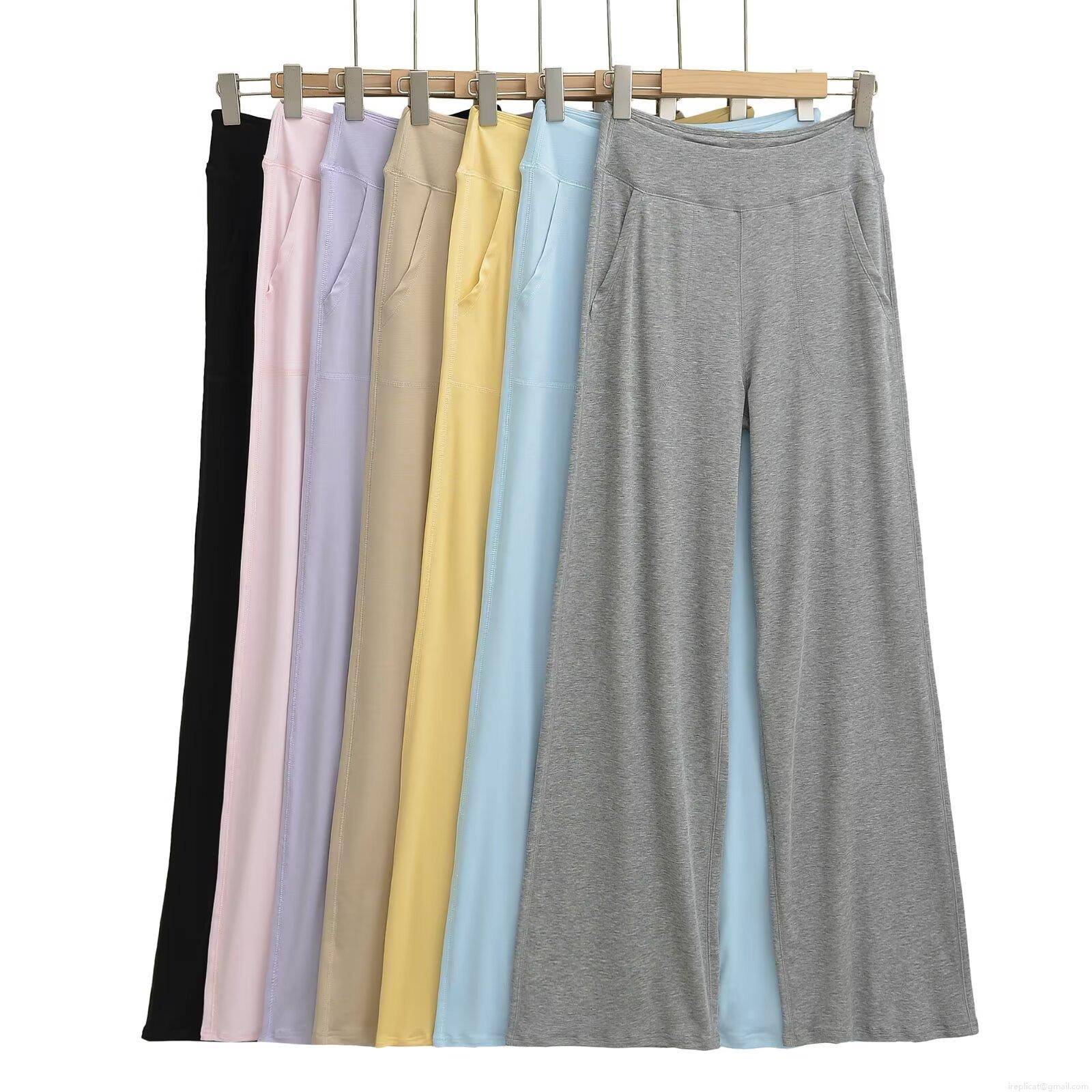 Women High Waist Wide Leg Casual Pants Loose Solid Color Drape Straight Trousers with Pockets for Autumn Streetwear Fashion