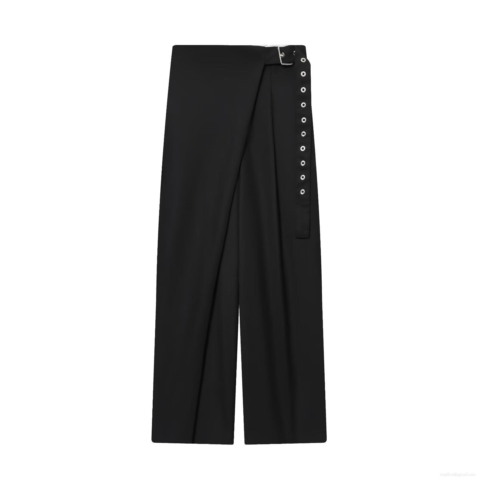 Women's Solid Black Straight Leg Casual Pants With Belt Wrap Design High Waist Polyester Twill Trousers For Streetwear Daily Commuting