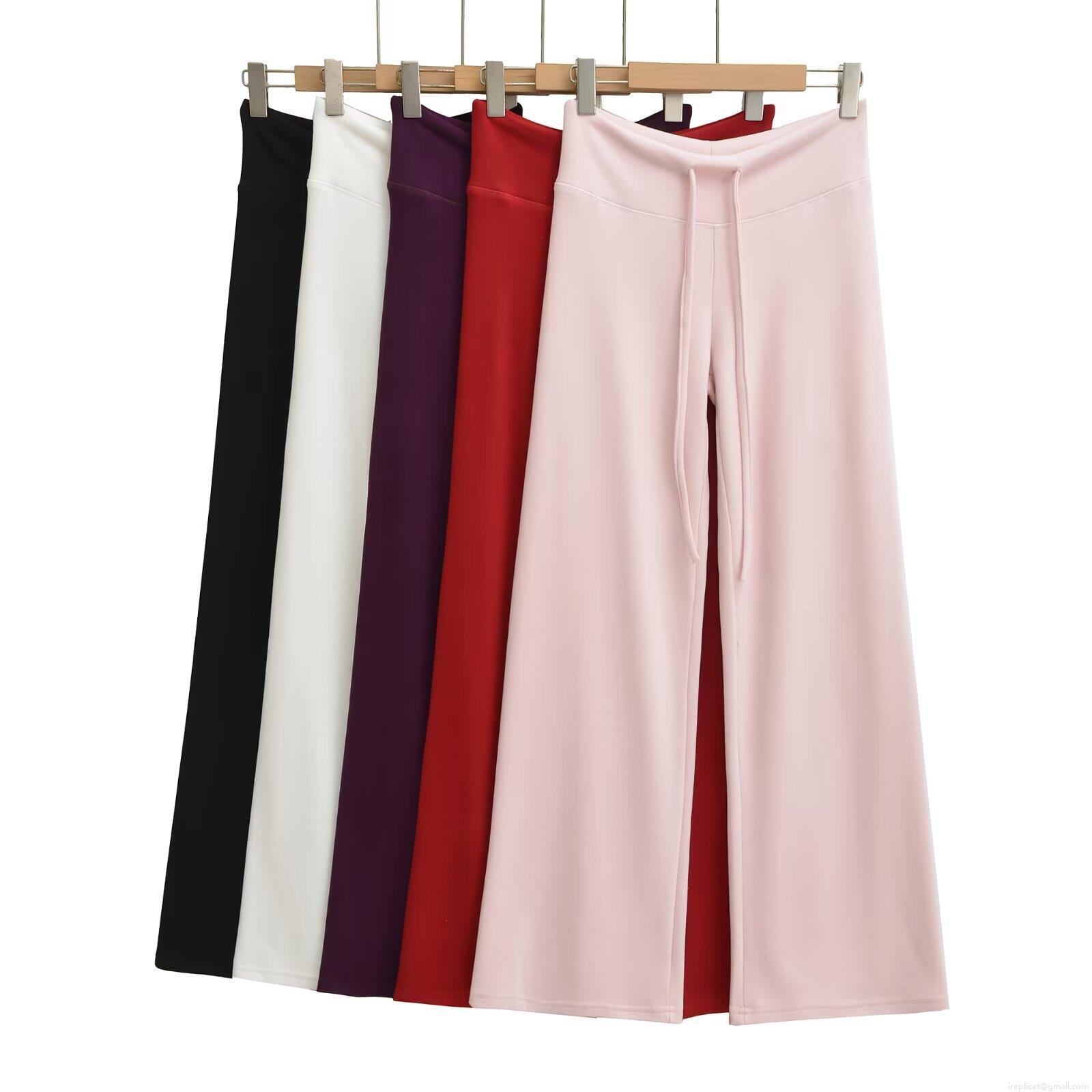 Women's Casual Wide Leg Pants Polyester Drawstring High Waist Solid Color Streetwear Autumn Winter Loose Fit Trousers For Daily Life
