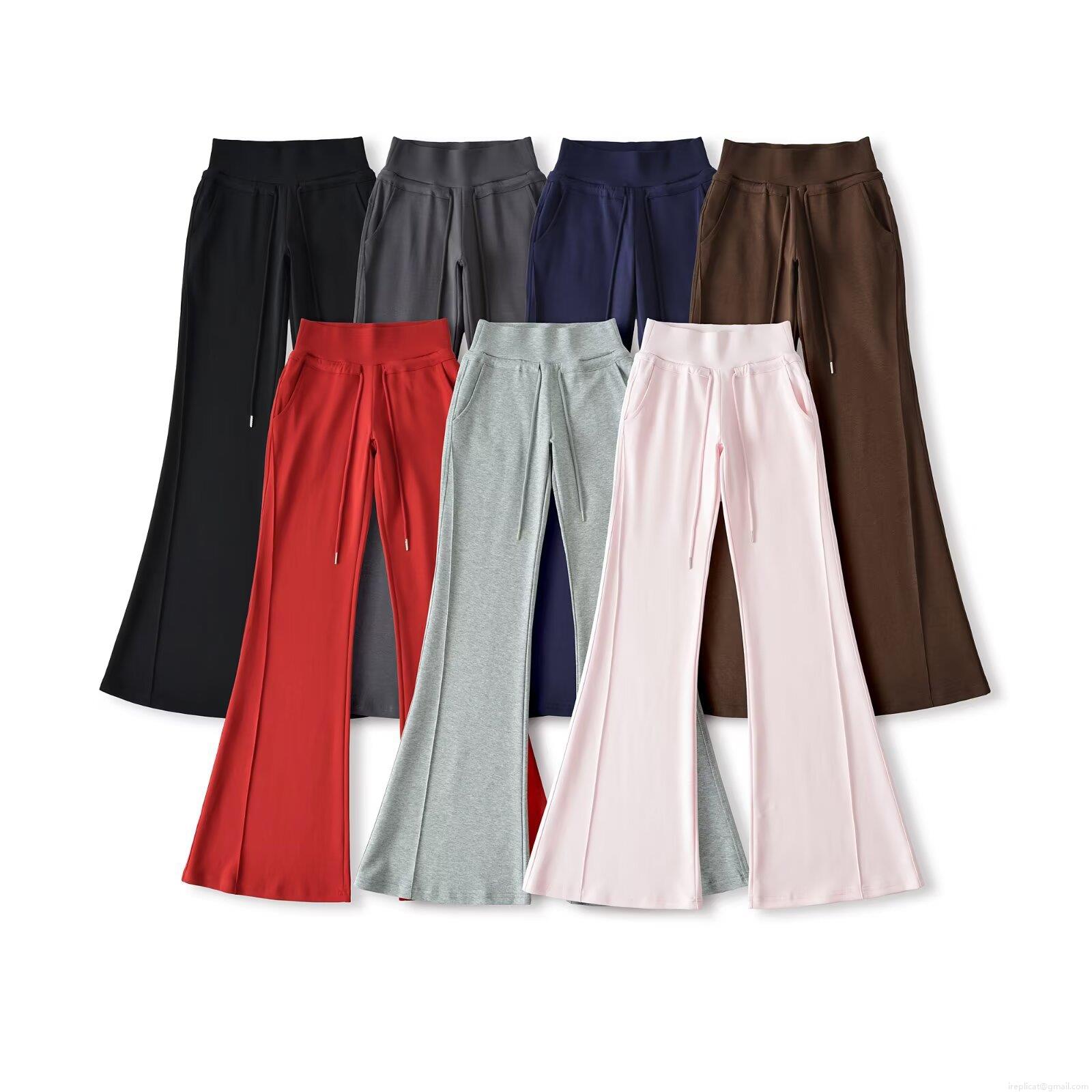 Women's High Waisted Flare Pants Casual Solid Color Drawstring Wide Leg Trousers With Pockets Slim Fit Polyester Blend Yoga Sports Pants