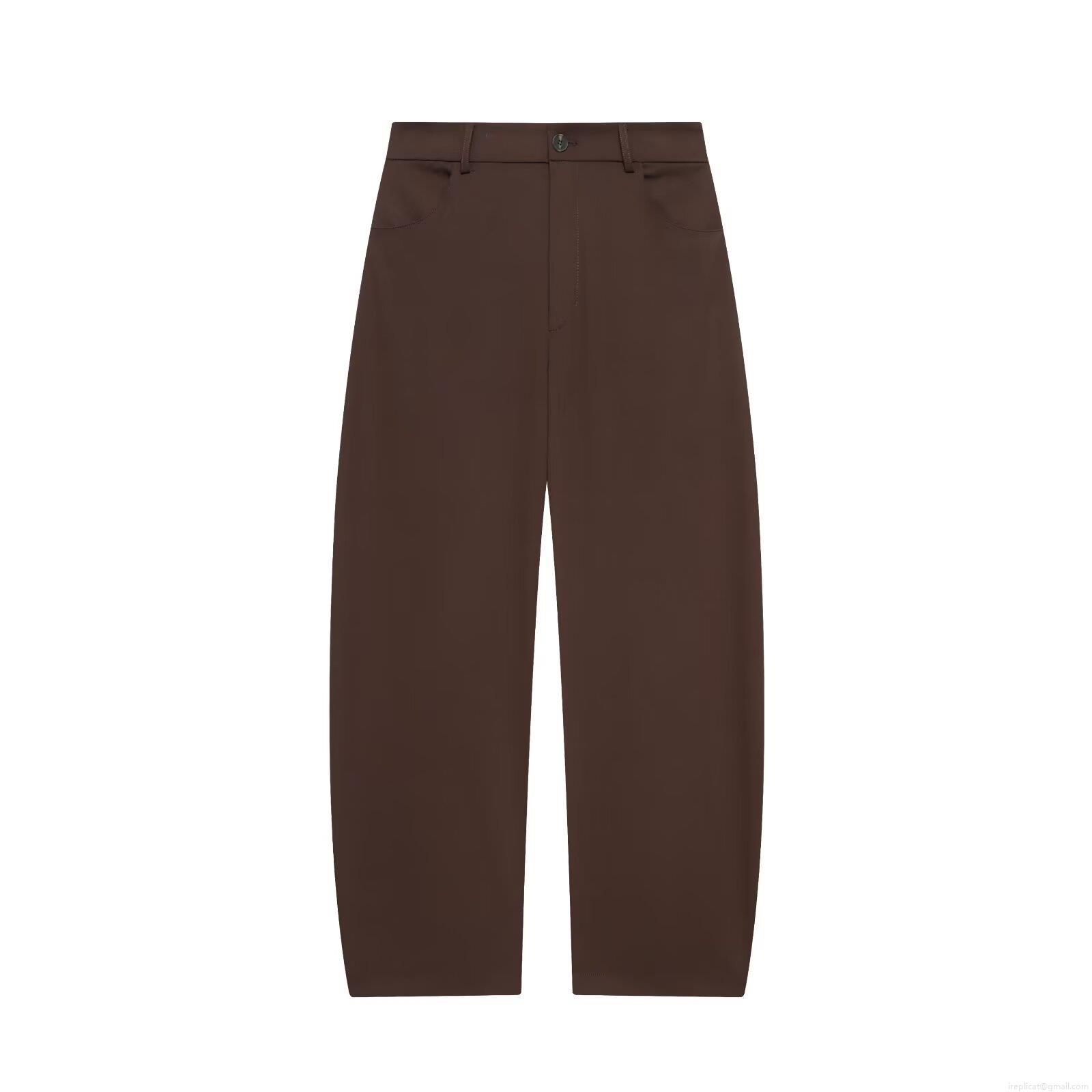 Women's High Waist Wide Leg Casual Pants Loose Straight Deep Brown Trousers Polyester Spandex Seoul Twill Office Daily Bottoms
