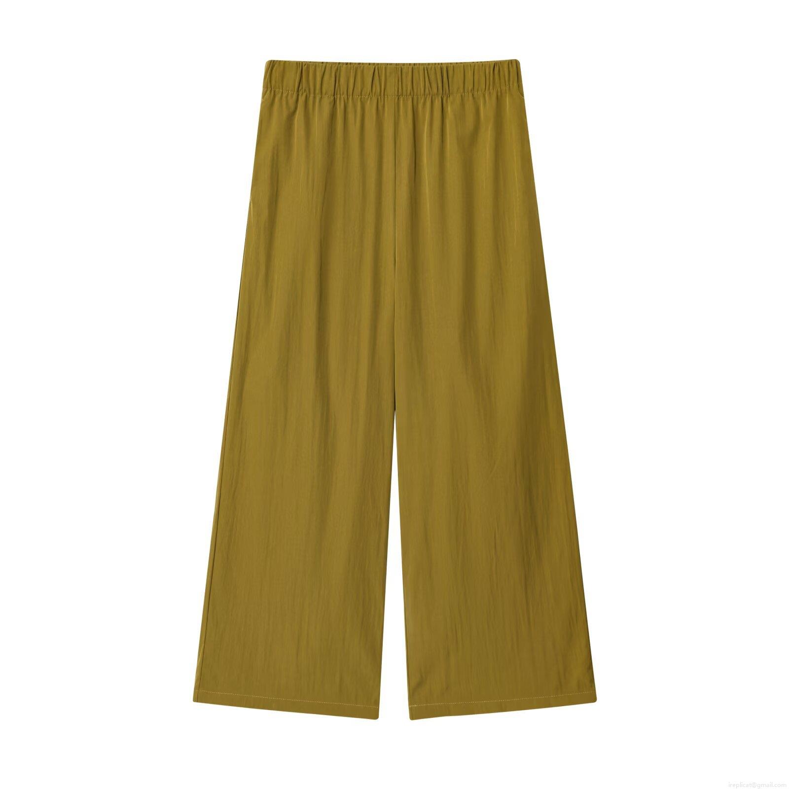 Women's Casual Wide Leg Pants Fashion High Elastic Waist Pleated Loose Poplin Trousers With Side Pockets For Daily Office Wear Soft Comfortable Solid Color Long Pants