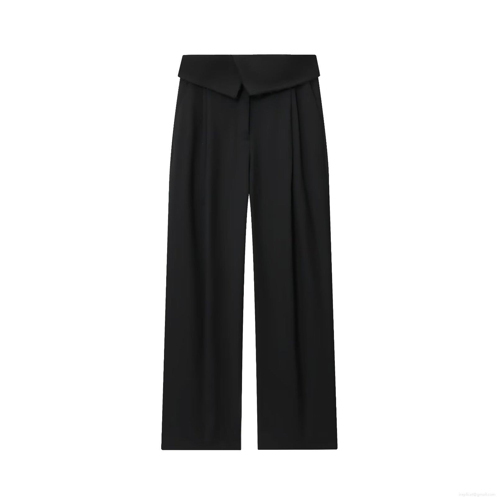 Women's High Waist Wide Leg Suit Pants Asymmetric Fold-over Waist Raw Edge Design Pockets Office Commute Minimalist Straight Trousers Full Length Casual Black Slacks