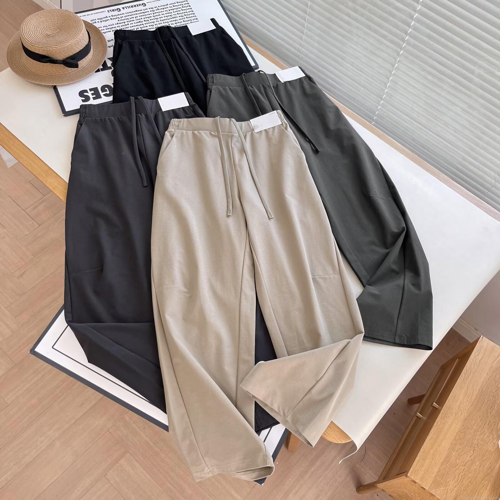 Women's Casual Wide Leg Pants Quick Dry Polyester Spandex Elastic Drawstring Waist Trousers For Daily Wear Loose Fit Straight Leg Bottoms