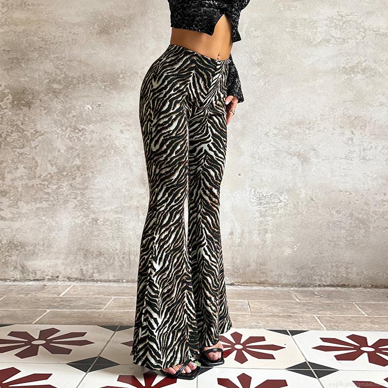Women's High Waist Zebra Print Rhinestone Flare Pants Sexy Animal Pattern Flared Leg Trousers Bohemian Streetwear Clubwear Party Bottoms